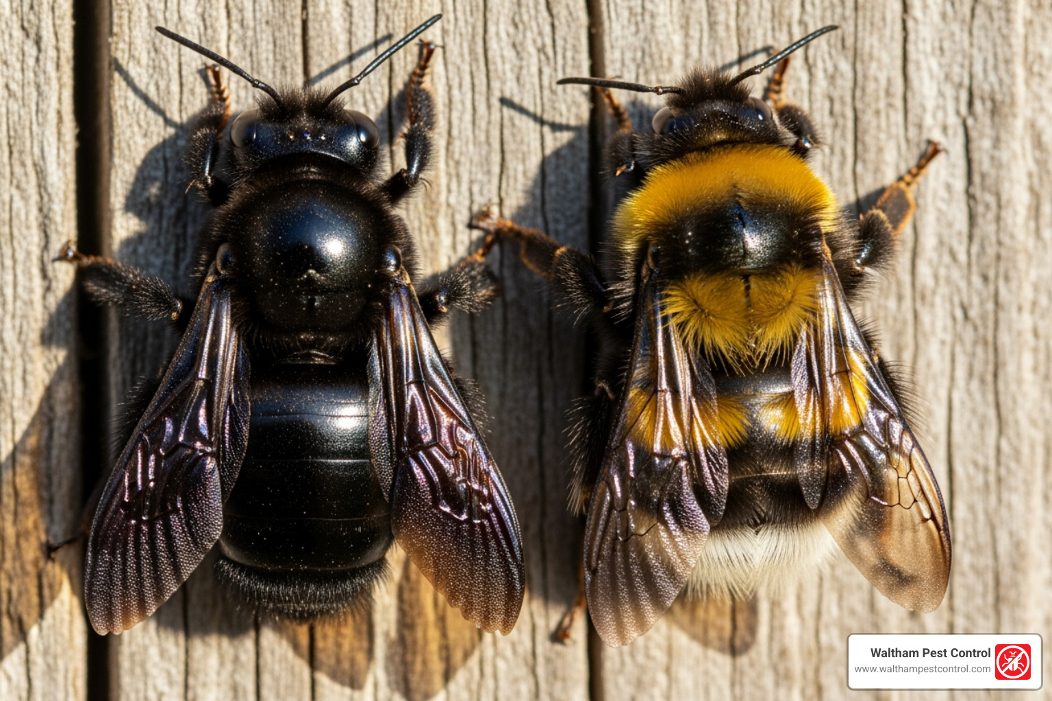 carpenter bee next to a bumblebee - bees pest control near me carpenter bee next to a bumblebee - bees pest control near me