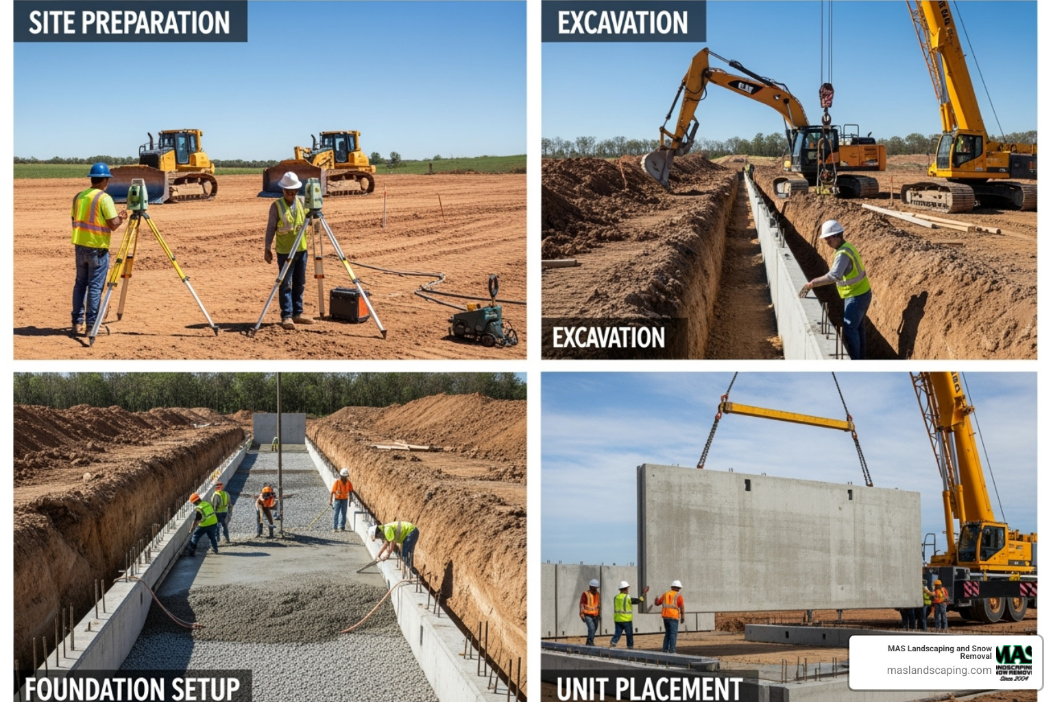 key stages of a precast retaining wall installation - precast concrete retaining wall