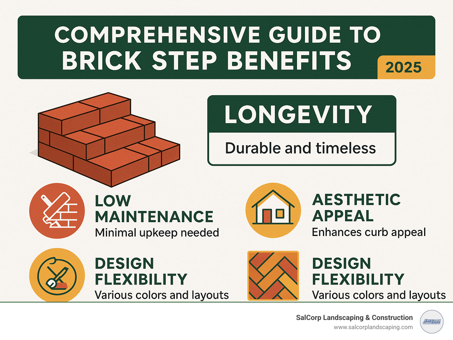 Comprehensive guide to brick step benefits including longevity, low maintenance, and design flexibility. - brick step ideas infographic 