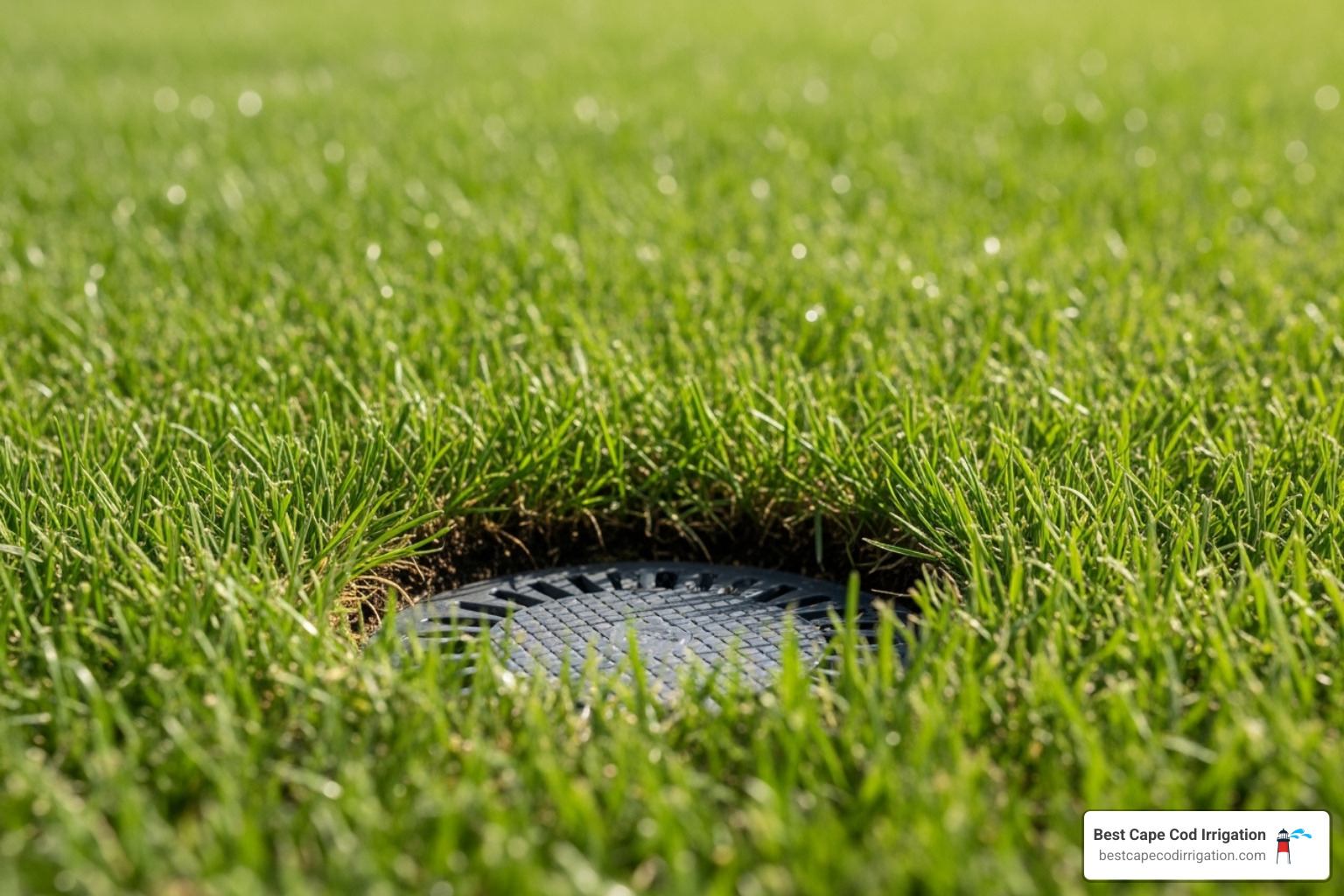 correctly positioned sprinkler head, flush with the ground level after backfilling - connecting sprinkler head to poly pipe