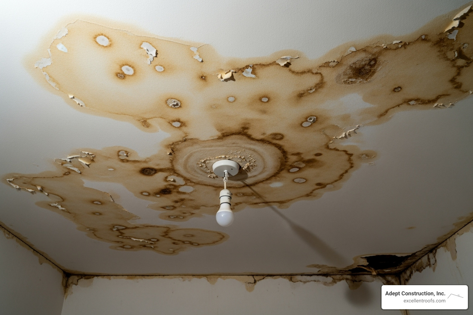 Water stains on a ceiling indicating a roof leak - roof repair naperville il