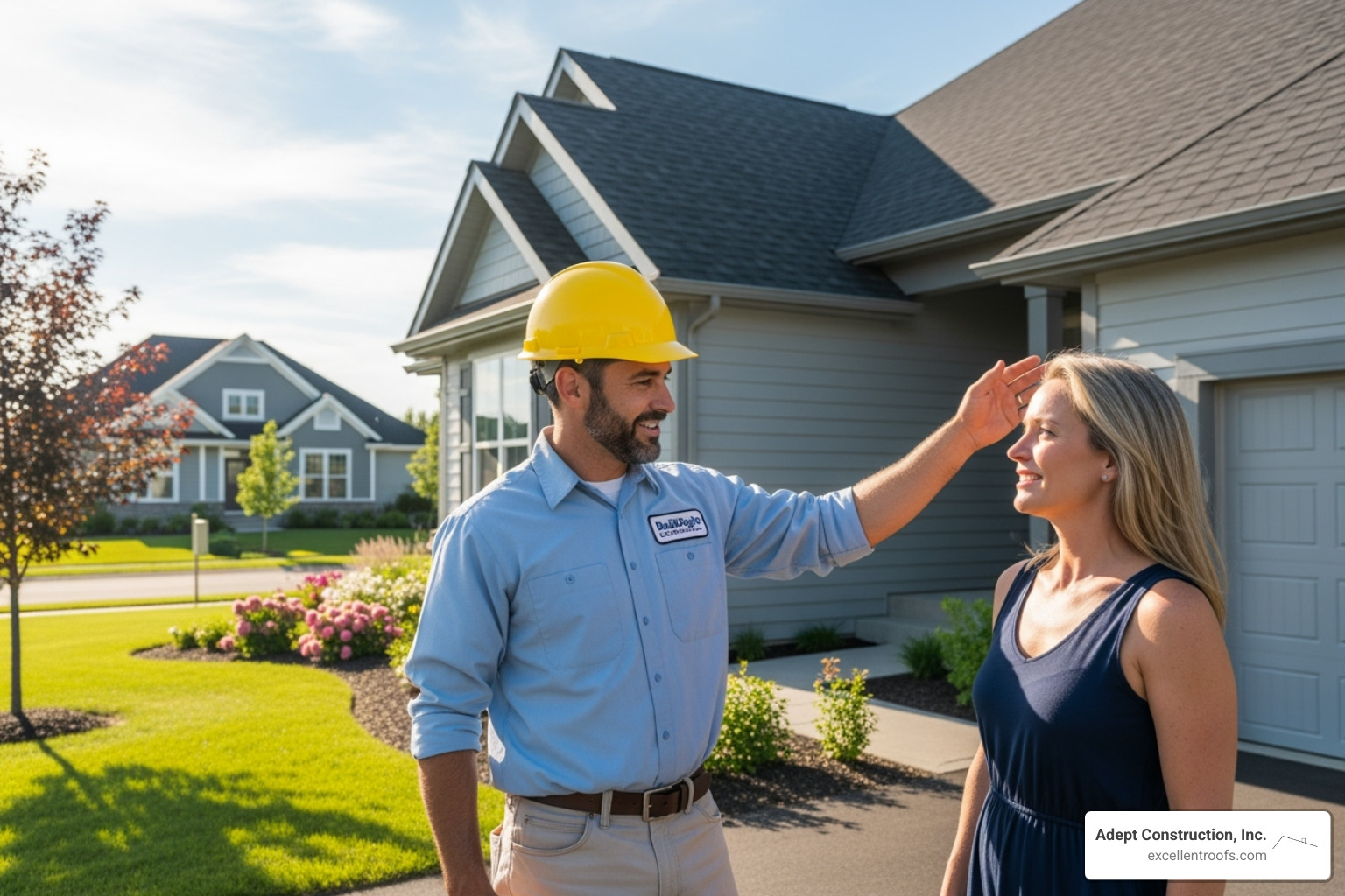 A friendly contractor talking with a homeowner - roof repair naperville il