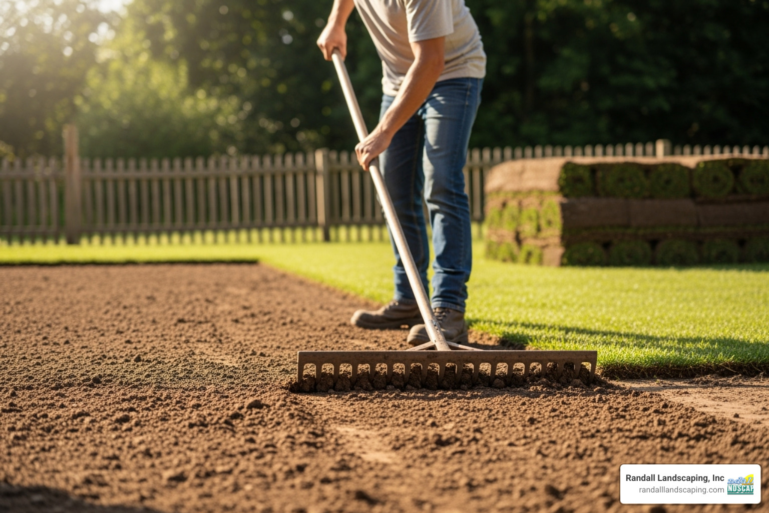 soil being raked and leveled - grass sod installation