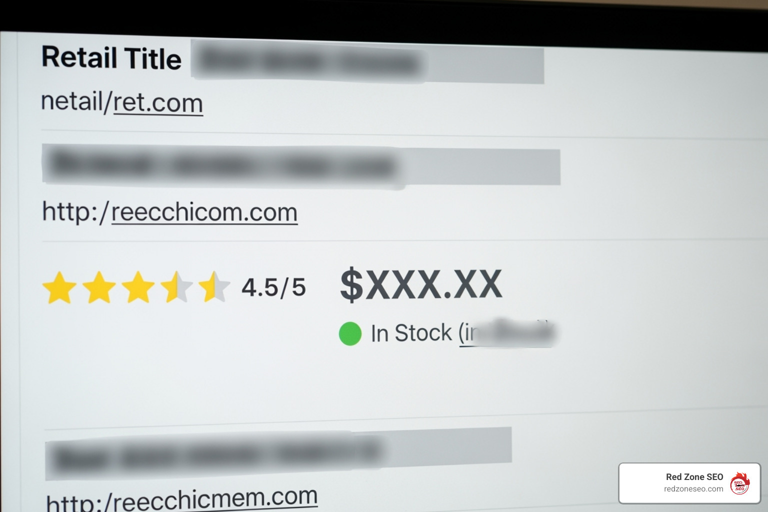 SERP result with rich snippets showing stars, price, and availability - seo for retail websites