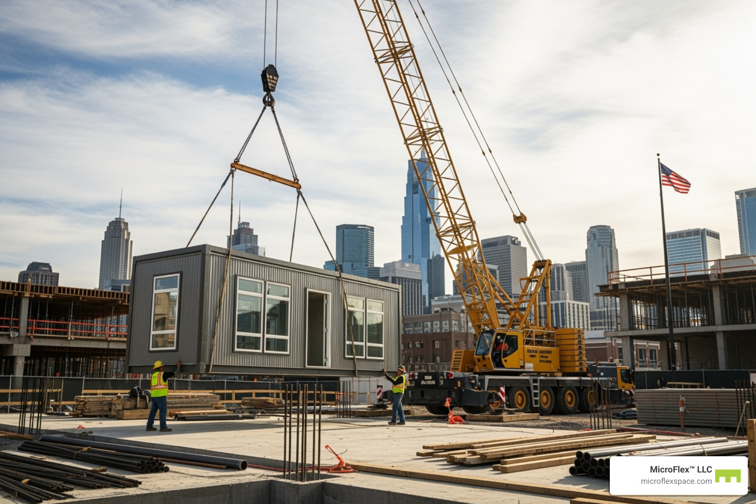 crane placing modular unit - modular offices crane placing modular unit - modular offices