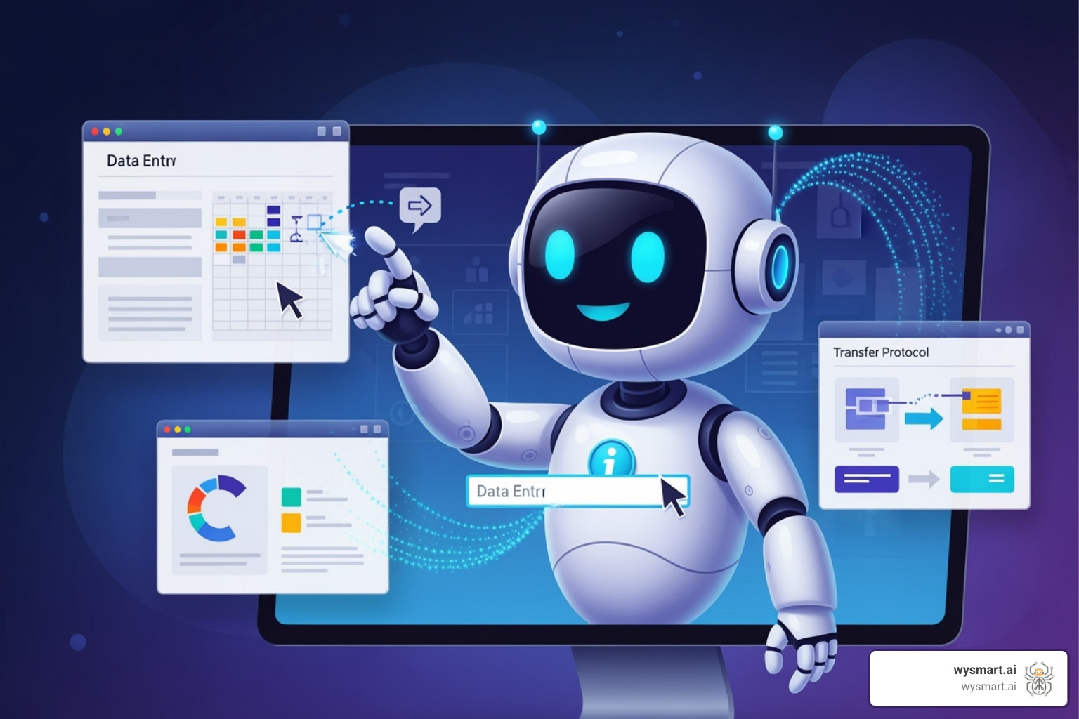 Diagram showing how RPA bots interact with different applications, mimicking human clicks and data entry - rpa in bpo industry Diagram showing how RPA bots interact with different applications, mimicking human clicks and data entry - rpa in bpo industry