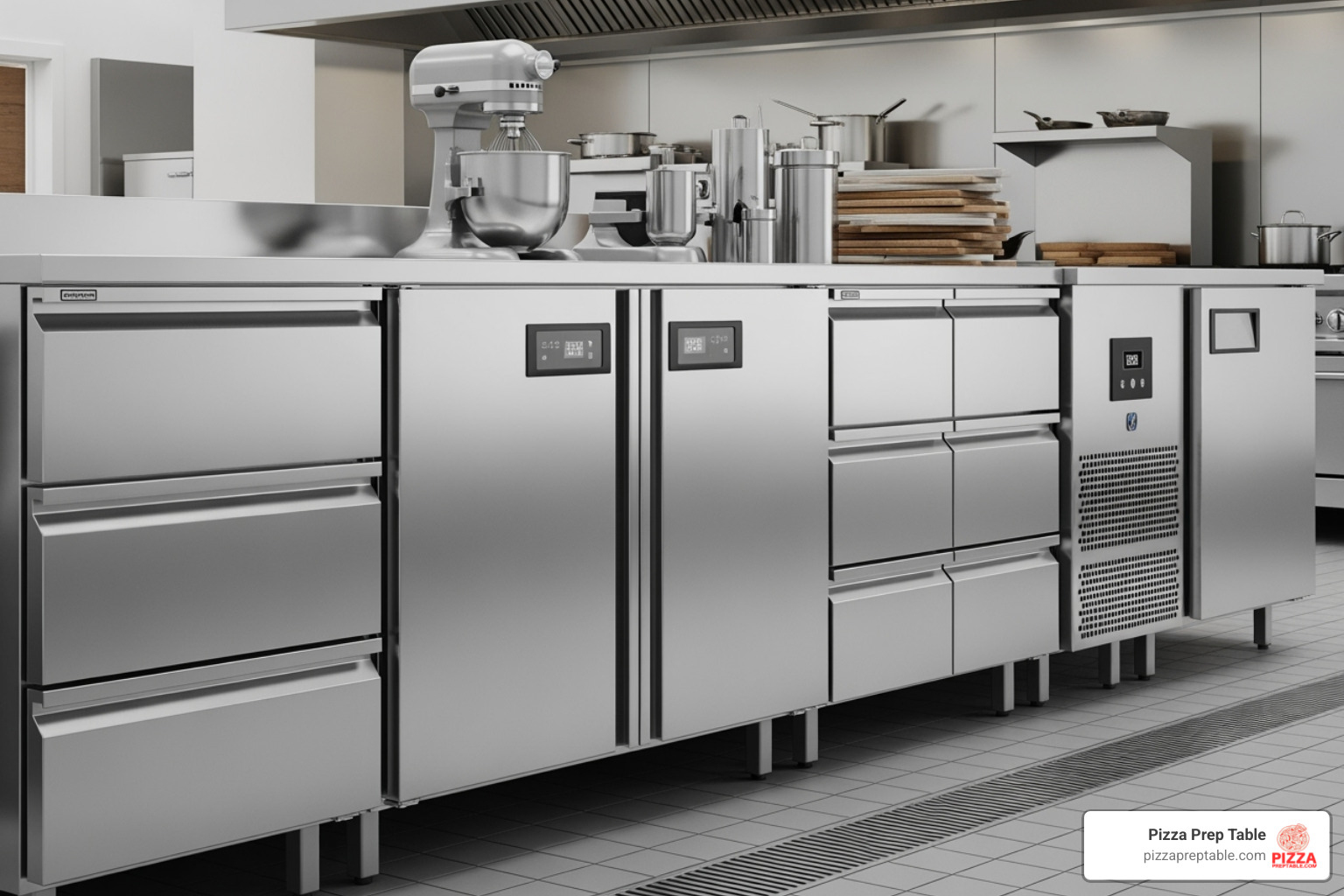 Different undercounter freezer styles offered by Pizza Prep Table, such as drawers and solid doors - frost free under counter freezer
