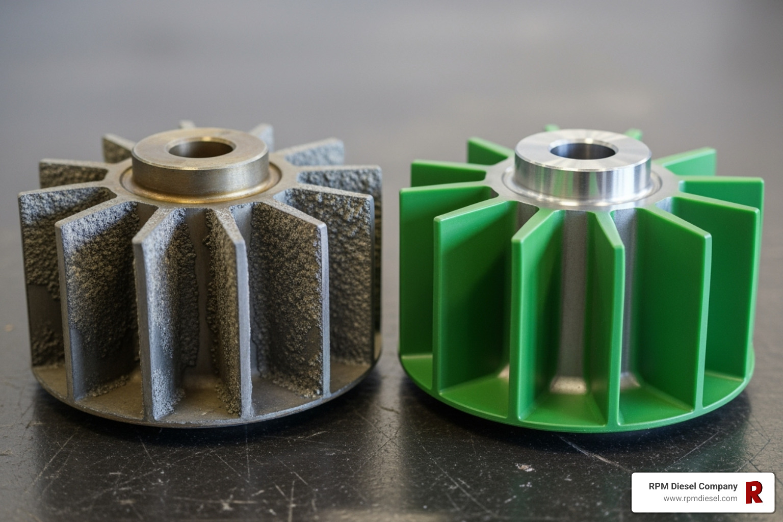 worn impeller next to a new one - northern lights marine generators part 25-12007