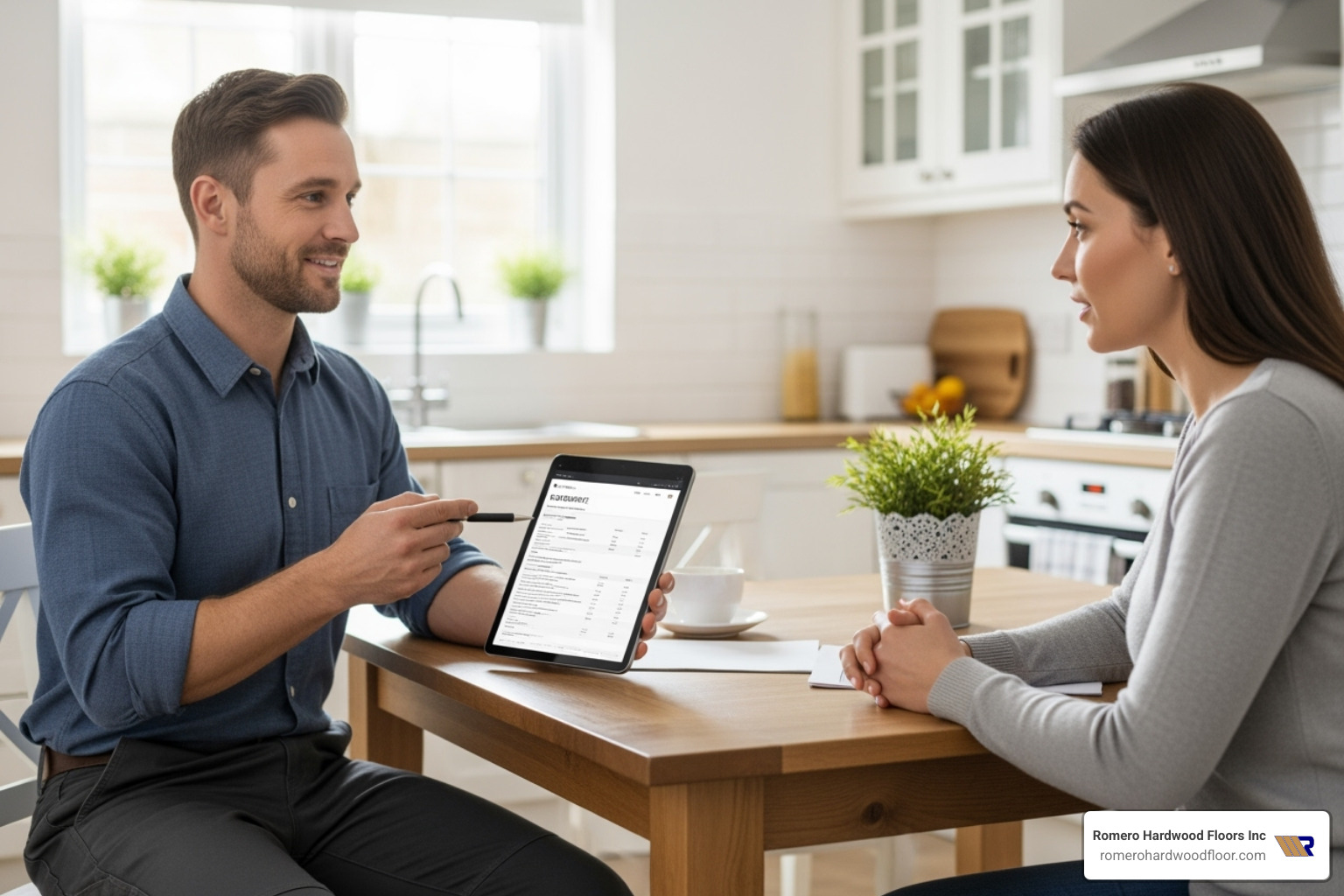 of a contractor providing a written estimate to a homeowner - sub flooring contractors near me