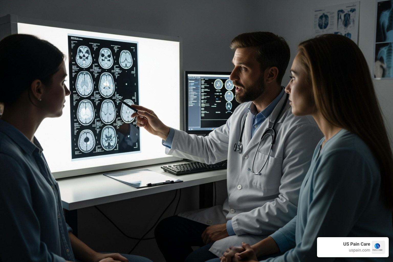 doctor reviewing MRI scan with patient - sciatica treatment carson city