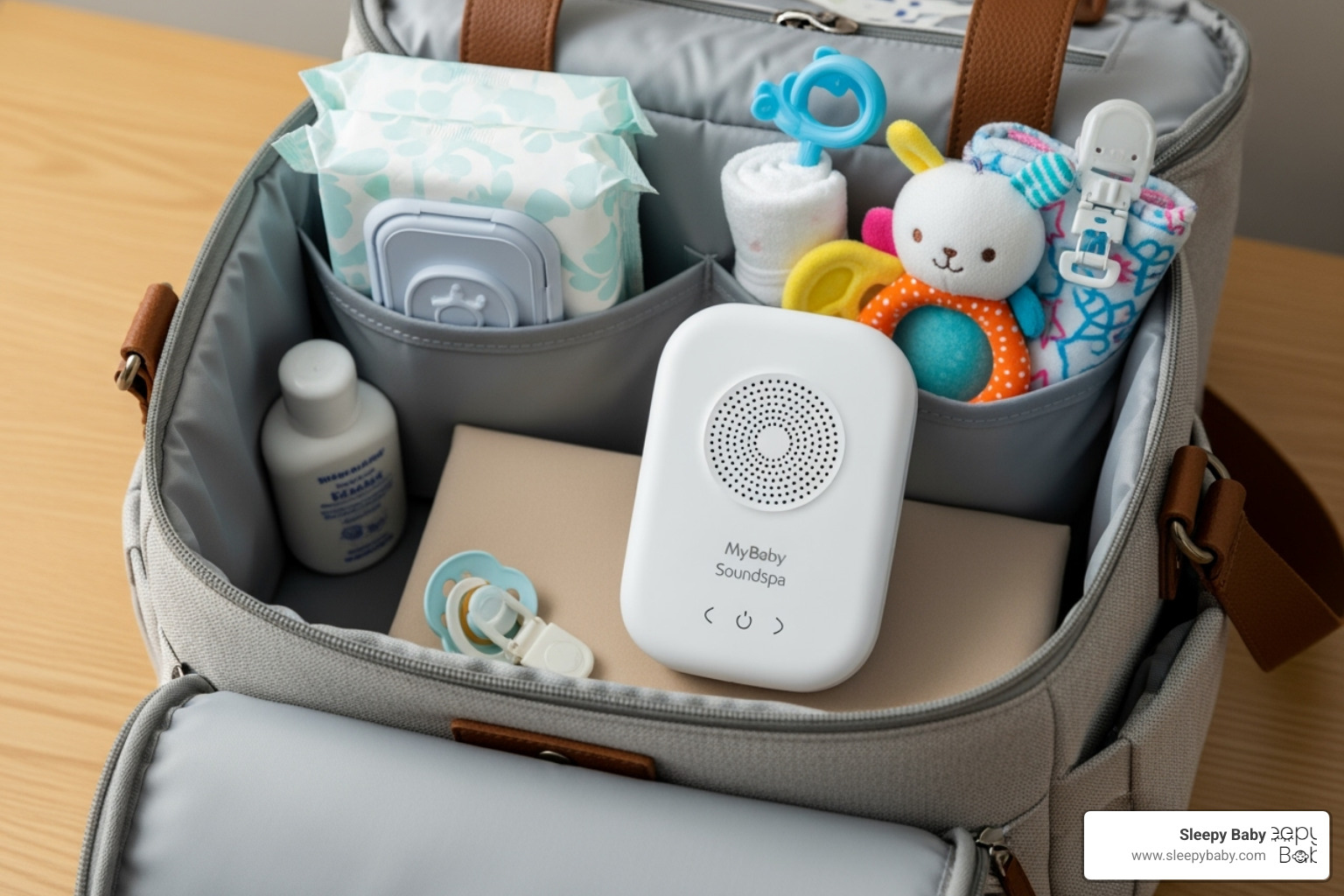 MyBaby Soundspa in a diaper bag - baby sound machine