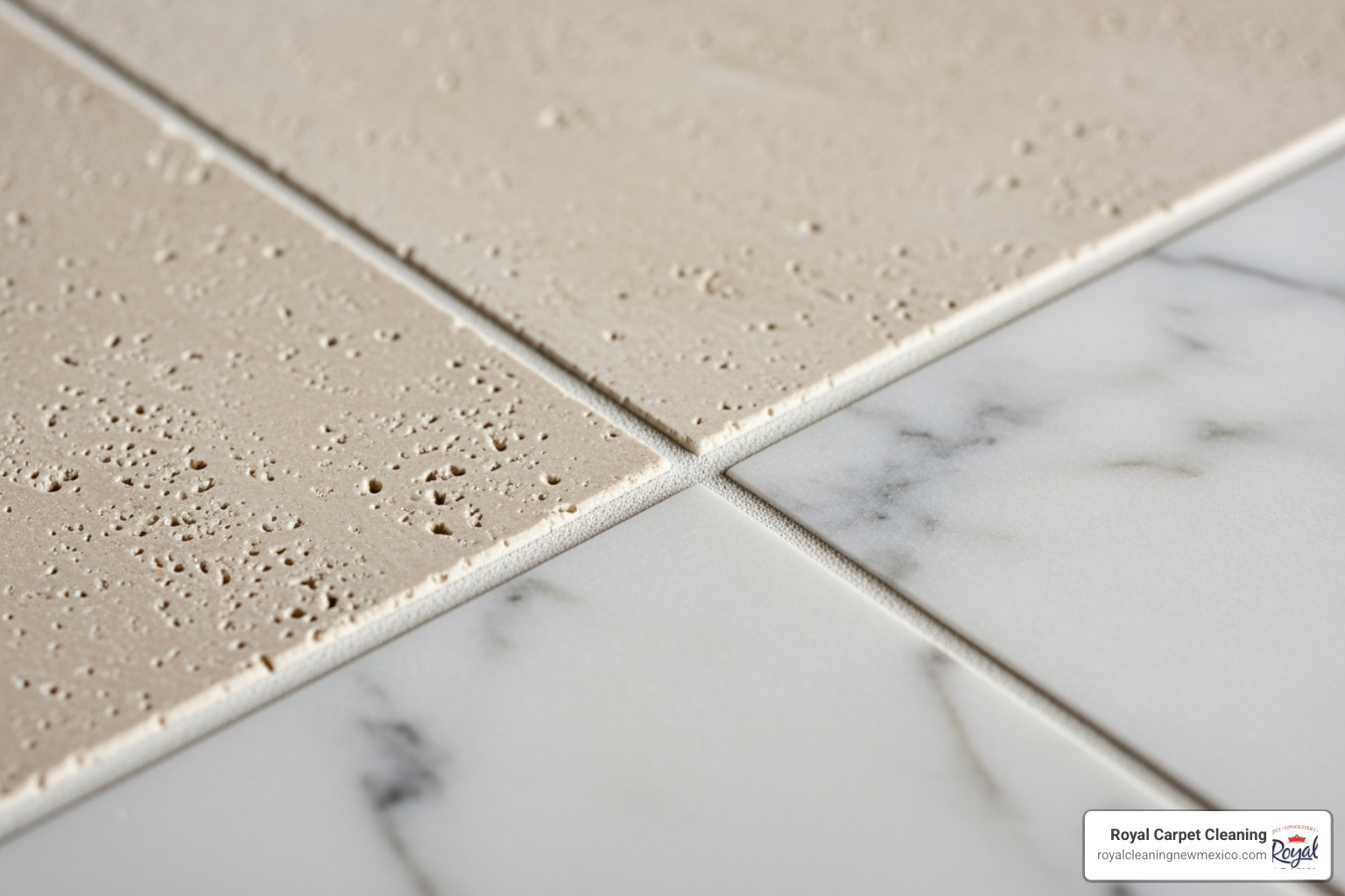 Natural stone tile like marble or travertine with clean grout lines, highlighting the delicate nature of the material - deep clean tile grout
