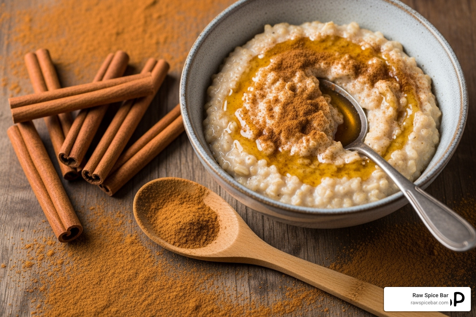 cinnamon sticks and powder next to a cup of oatmeal - healthy spices for diabetics