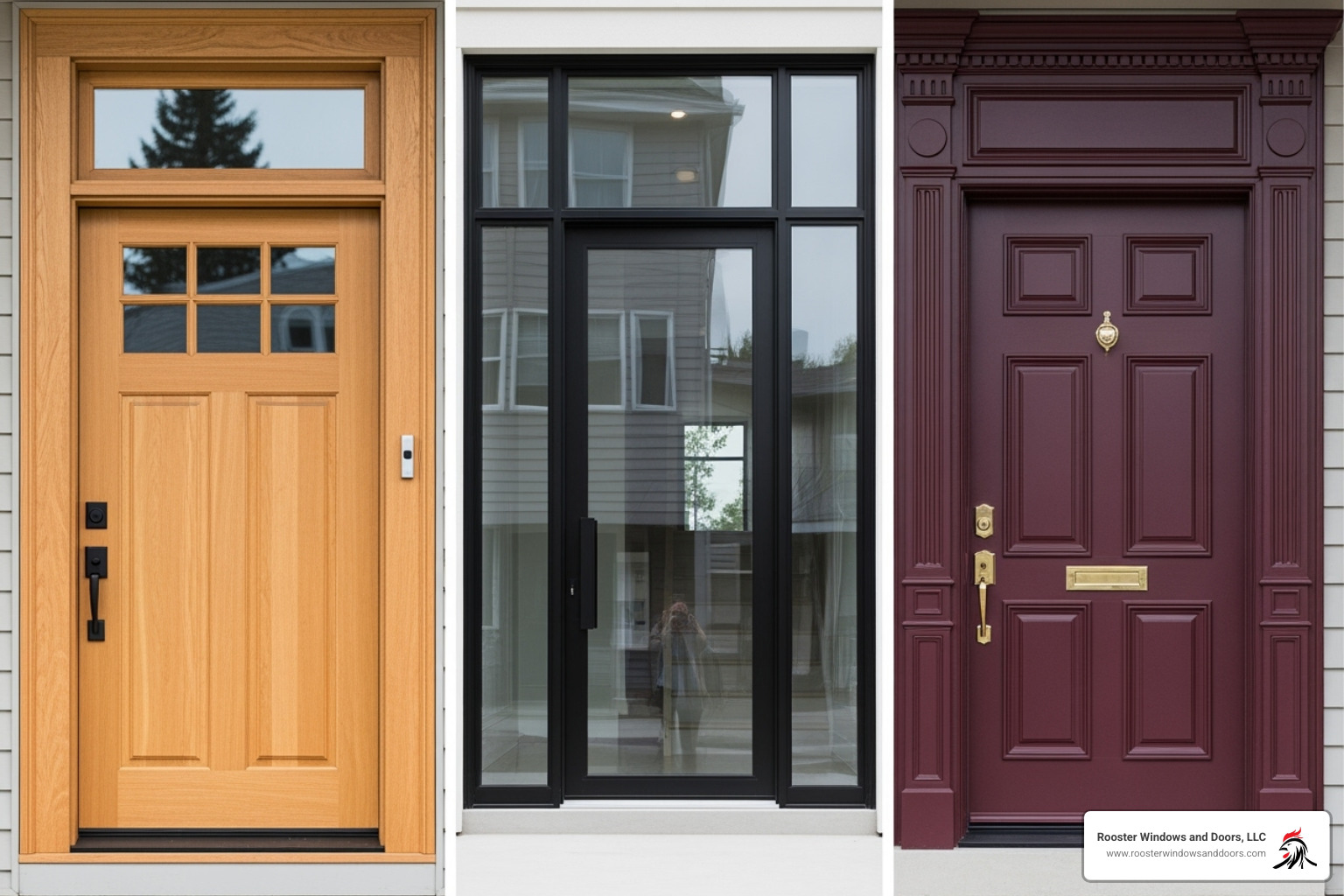 Different door styles like Craftsman, Modern, and Traditional - front door replacement