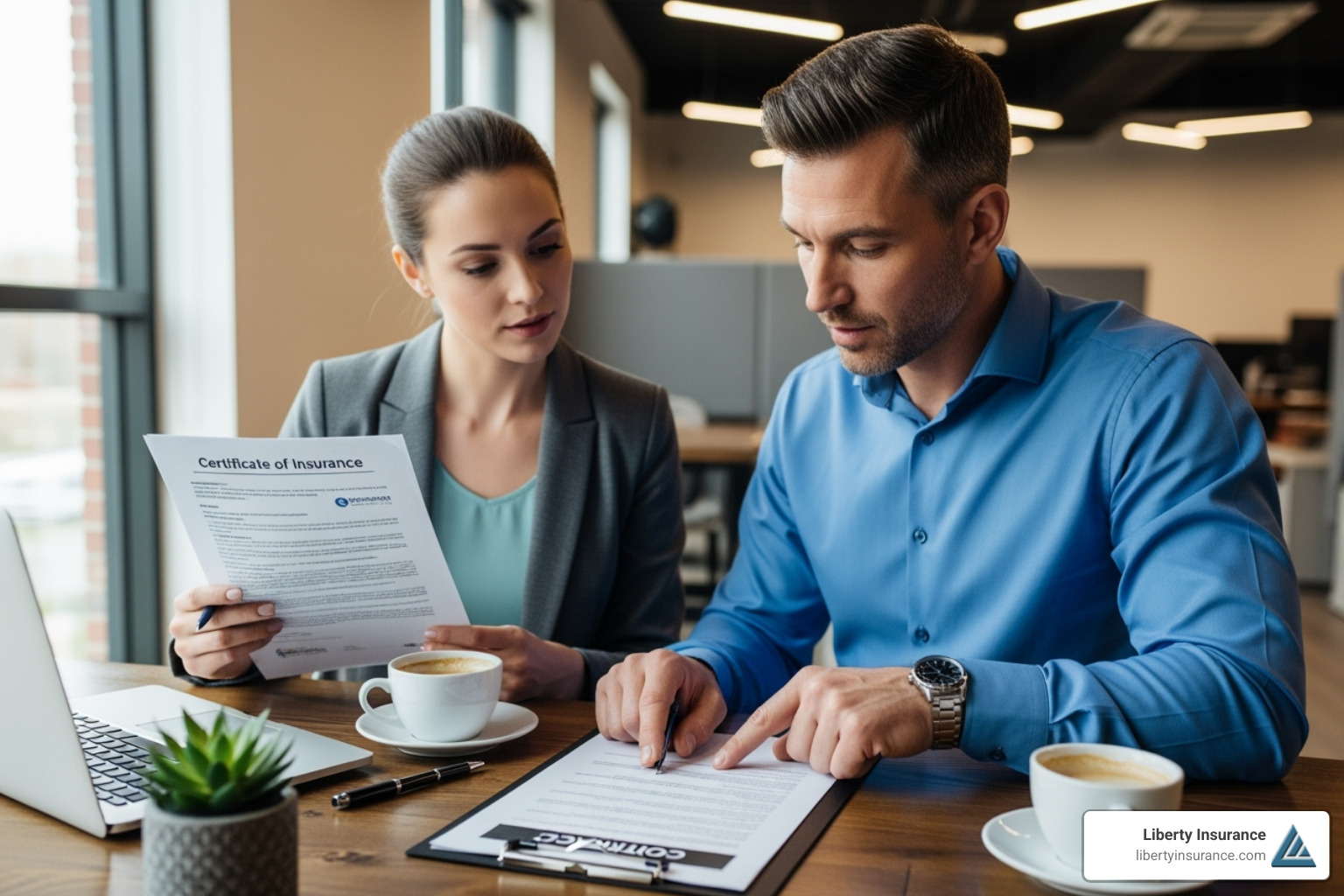 business owner reviewing a contract and a Certificate of Insurance with an independent contractor - independent contractors new jersey insurance