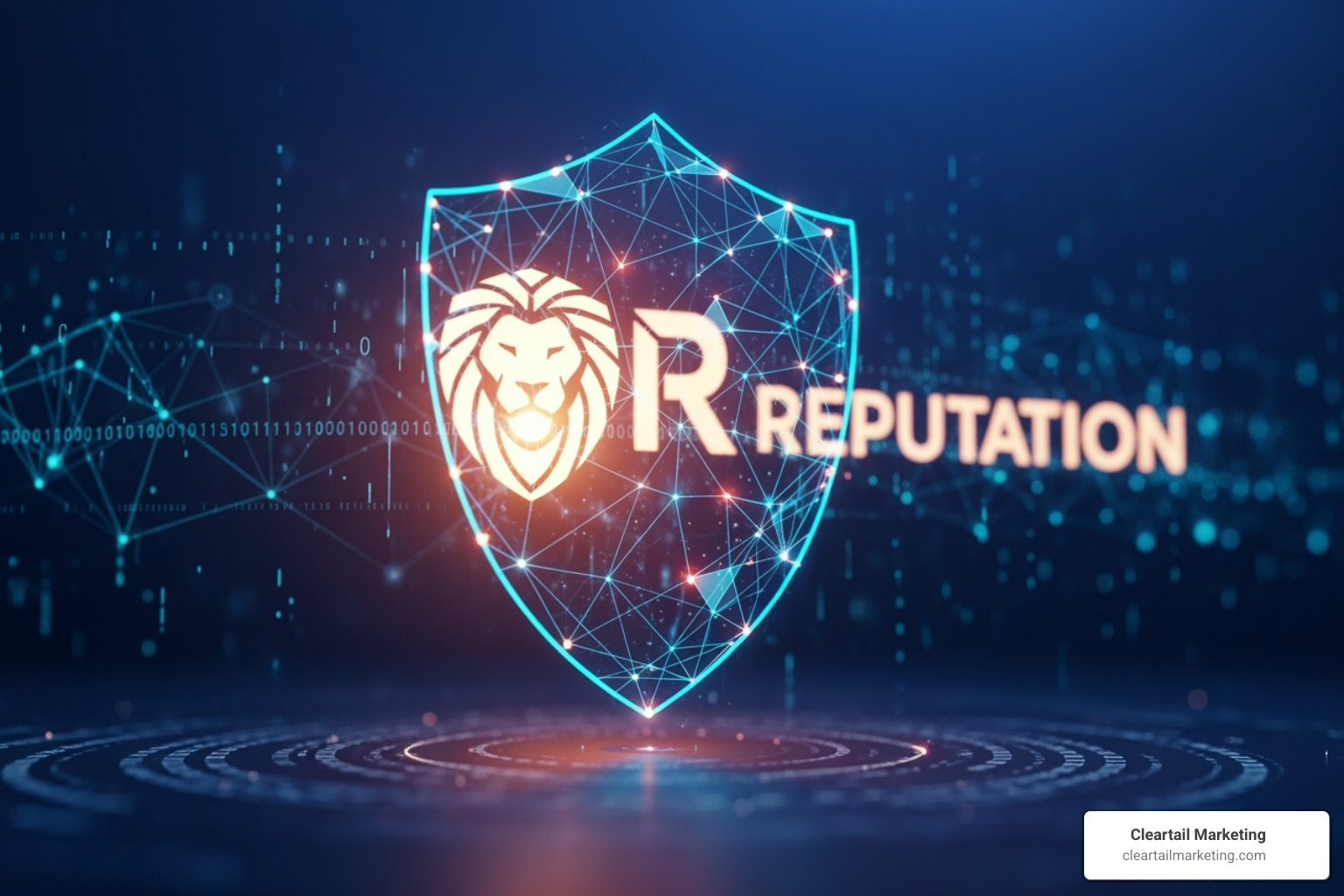 Digital shield protecting a brand logo - brand reputation management case studies