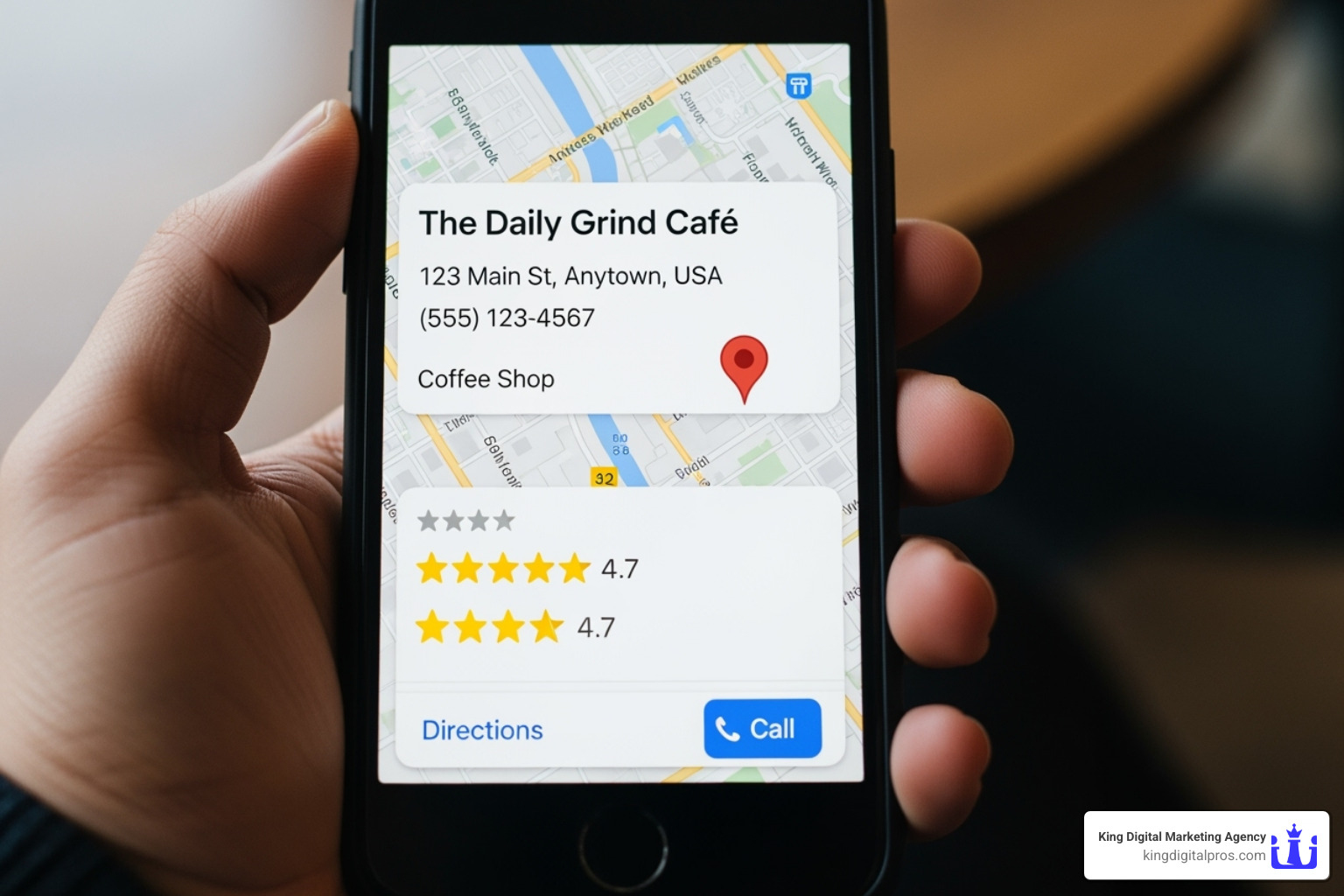 Google Maps listing on a phone - Attract more customers