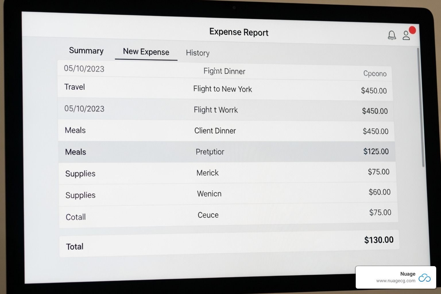 A completed expense report form in NetSuite - netsuite expense reporting