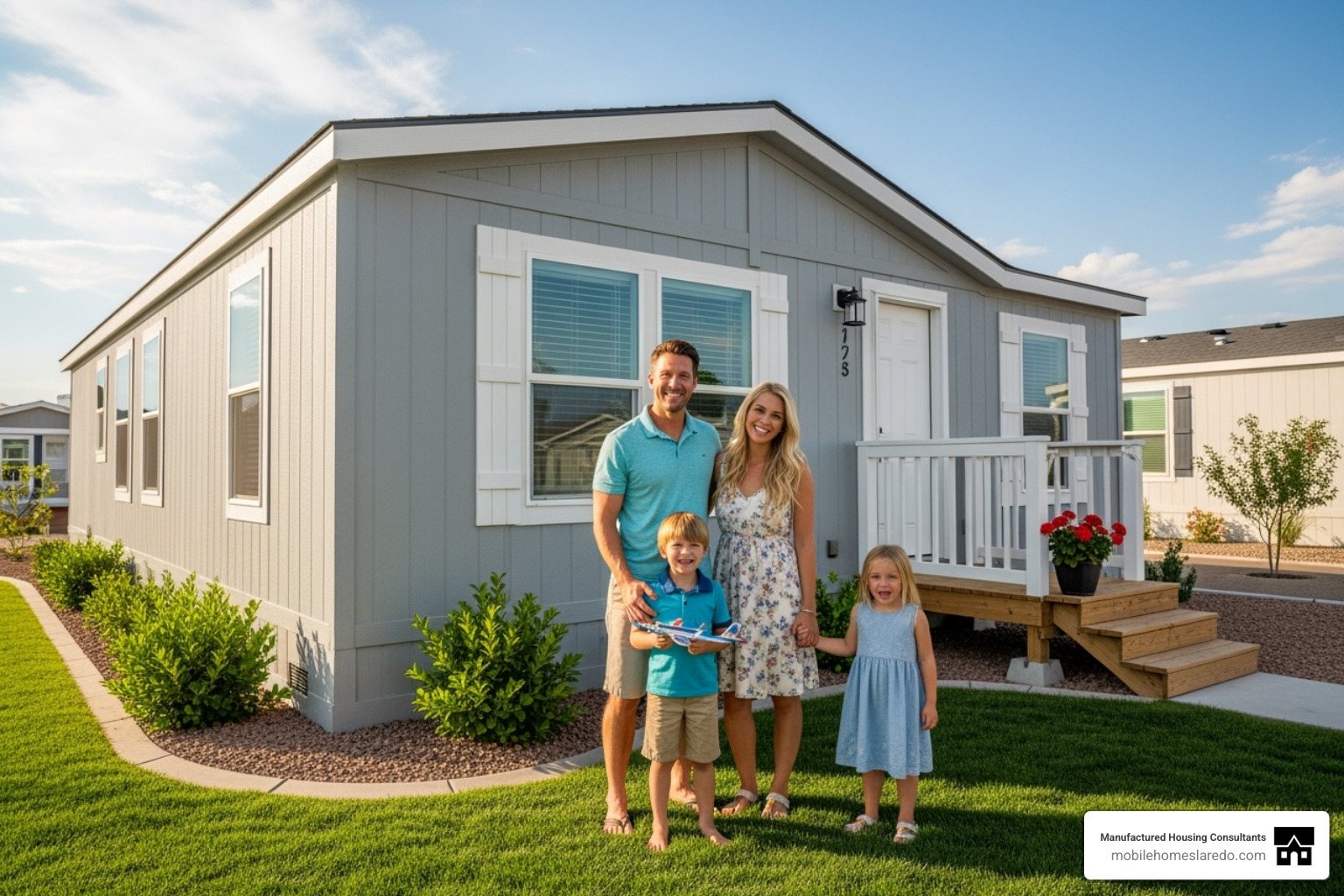 a family in front of their new mobile home - brand new mobile homes to buy a family in front of their new mobile home - brand new mobile homes to buy