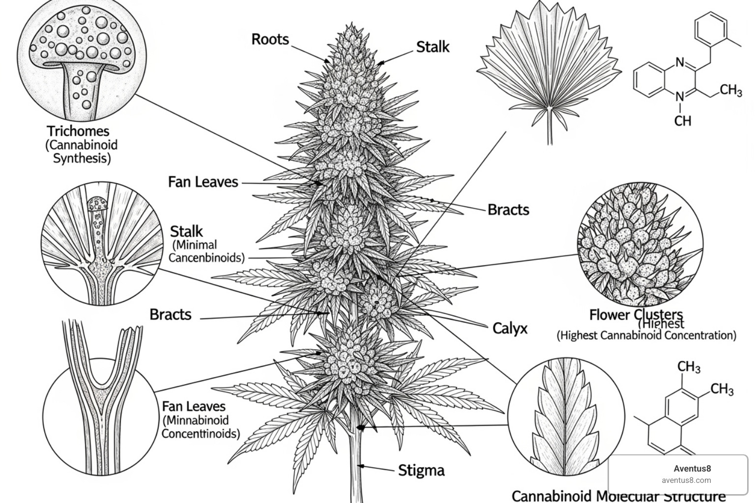 Hemp plant diagram showing cannabinoids - where to buy cbd oil