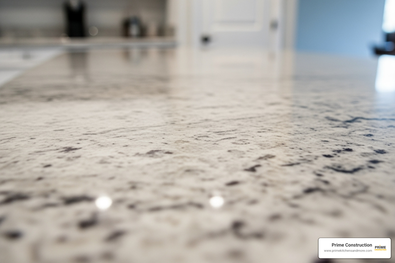 a freshly refinished countertop that looks like granite - Affordable kitchen makeover