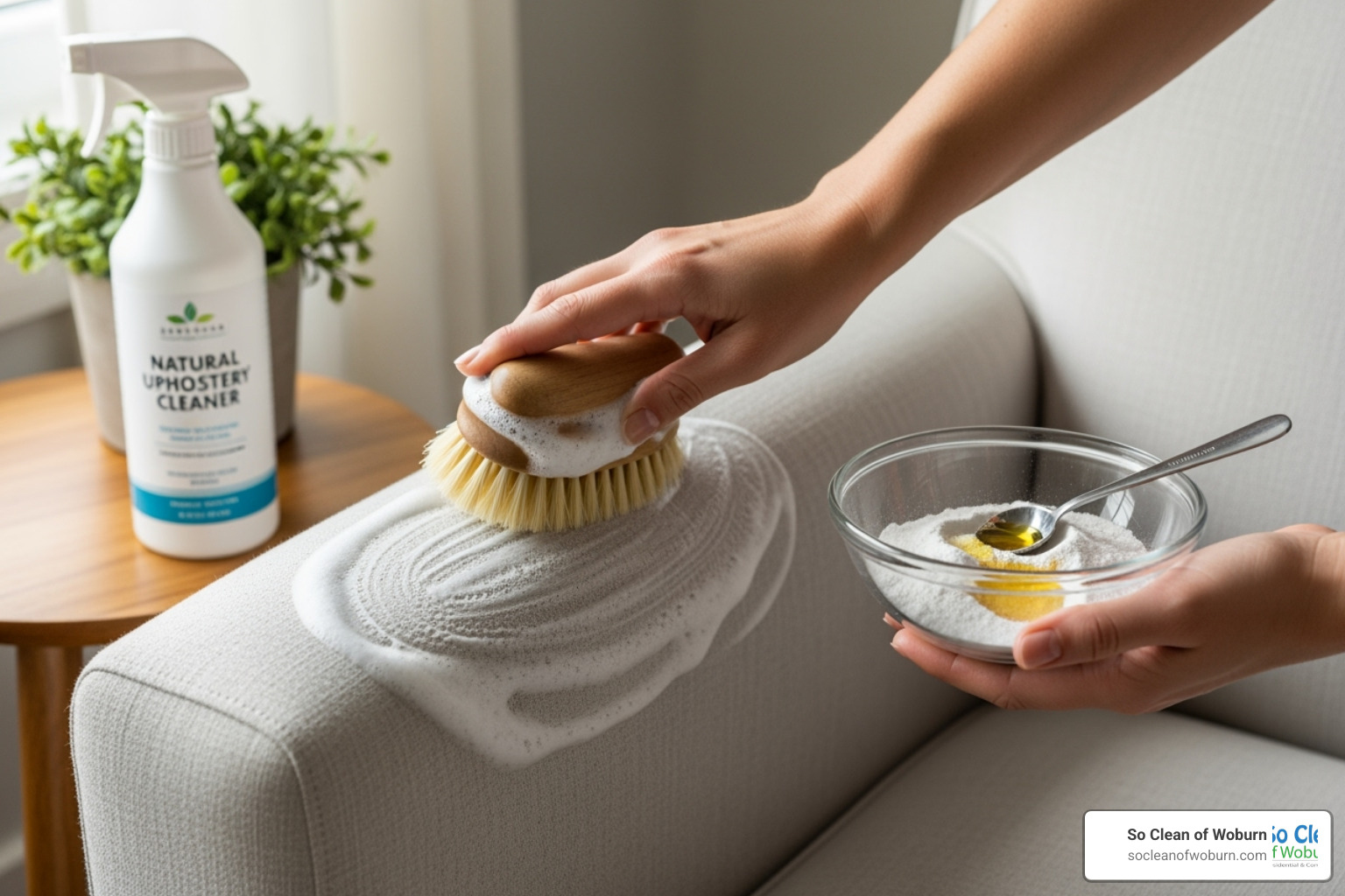 Close-up on a furniture care tag showing the 'W' symbol - best natural upholstery cleaner