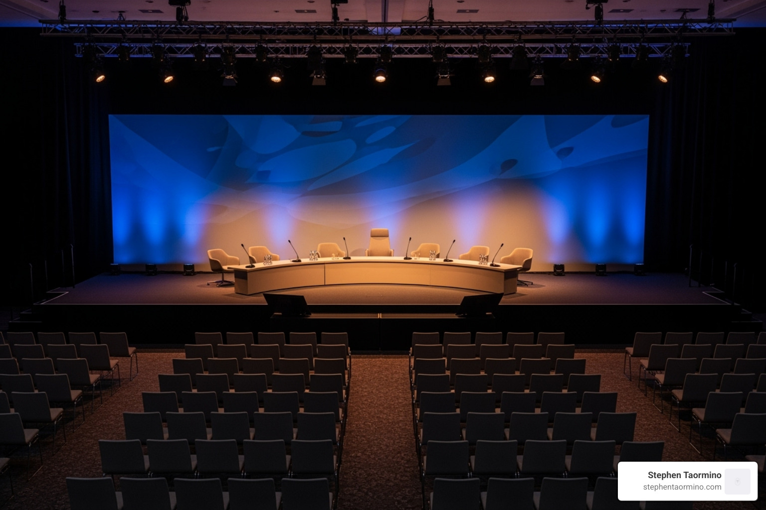 Panel stage with good seating arrangement and lighting - moderator panel discussion tips