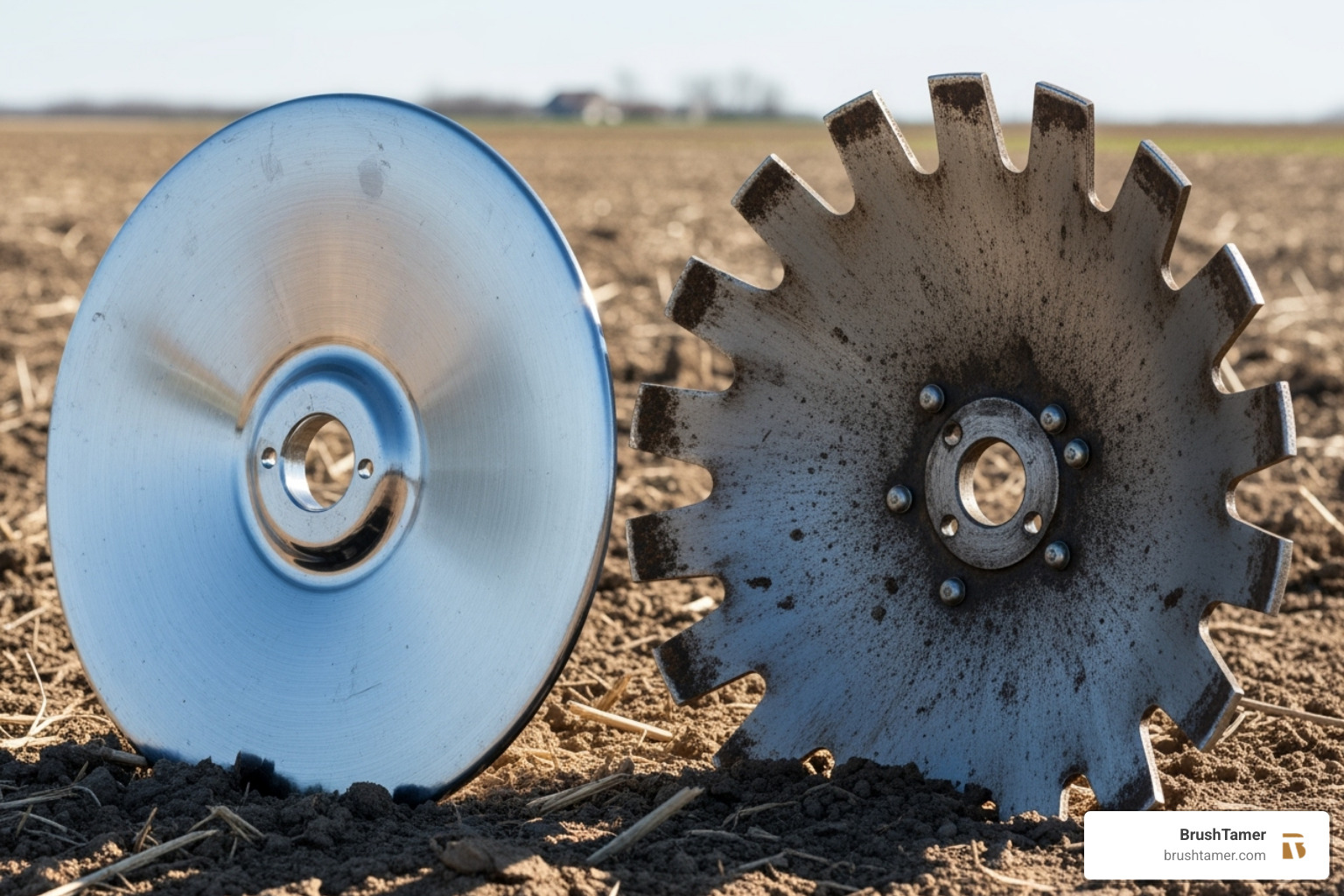 Notched and smooth plow discs side-by-side for comparison, highlighting their different edge designs - plow disc Notched and smooth plow discs side-by-side for comparison, highlighting their different edge designs - plow disc