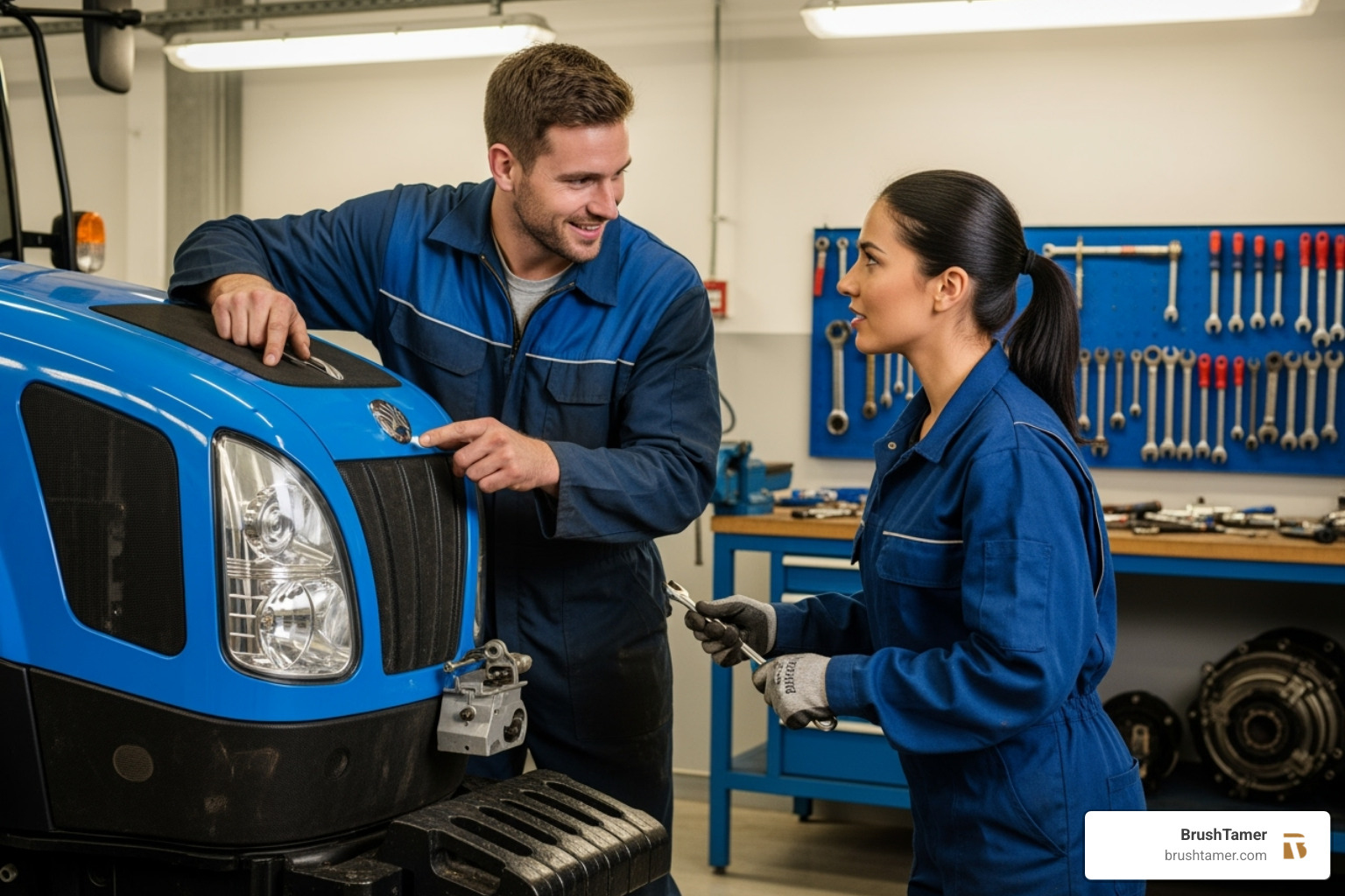 mechanic working on a tractor in a service bay - tractor dealers near me mechanic working on a tractor in a service bay - tractor dealers near me