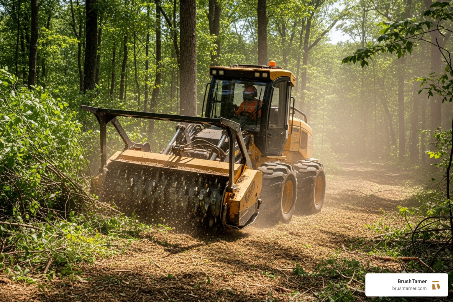 a forestry mulcher turning brush into mulch, with a skilled operator guiding the machine - lot clearing cost per acre a forestry mulcher turning brush into mulch, with a skilled operator guiding the machine - lot clearing cost per acre