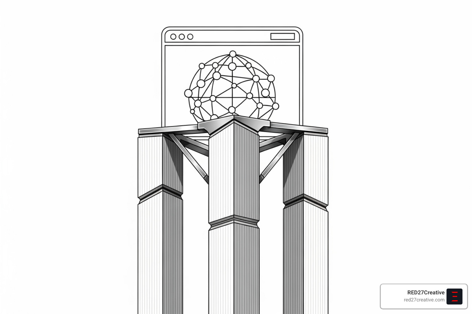 Visual diagram showing the three foundational pillars of small business SEO—On-Page, Off-Page, and Local SEO—supporting a central website icon Visual diagram showing the three foundational pillars of small business SEO—On-Page, Off-Page, and Local SEO—supporting a central website icon