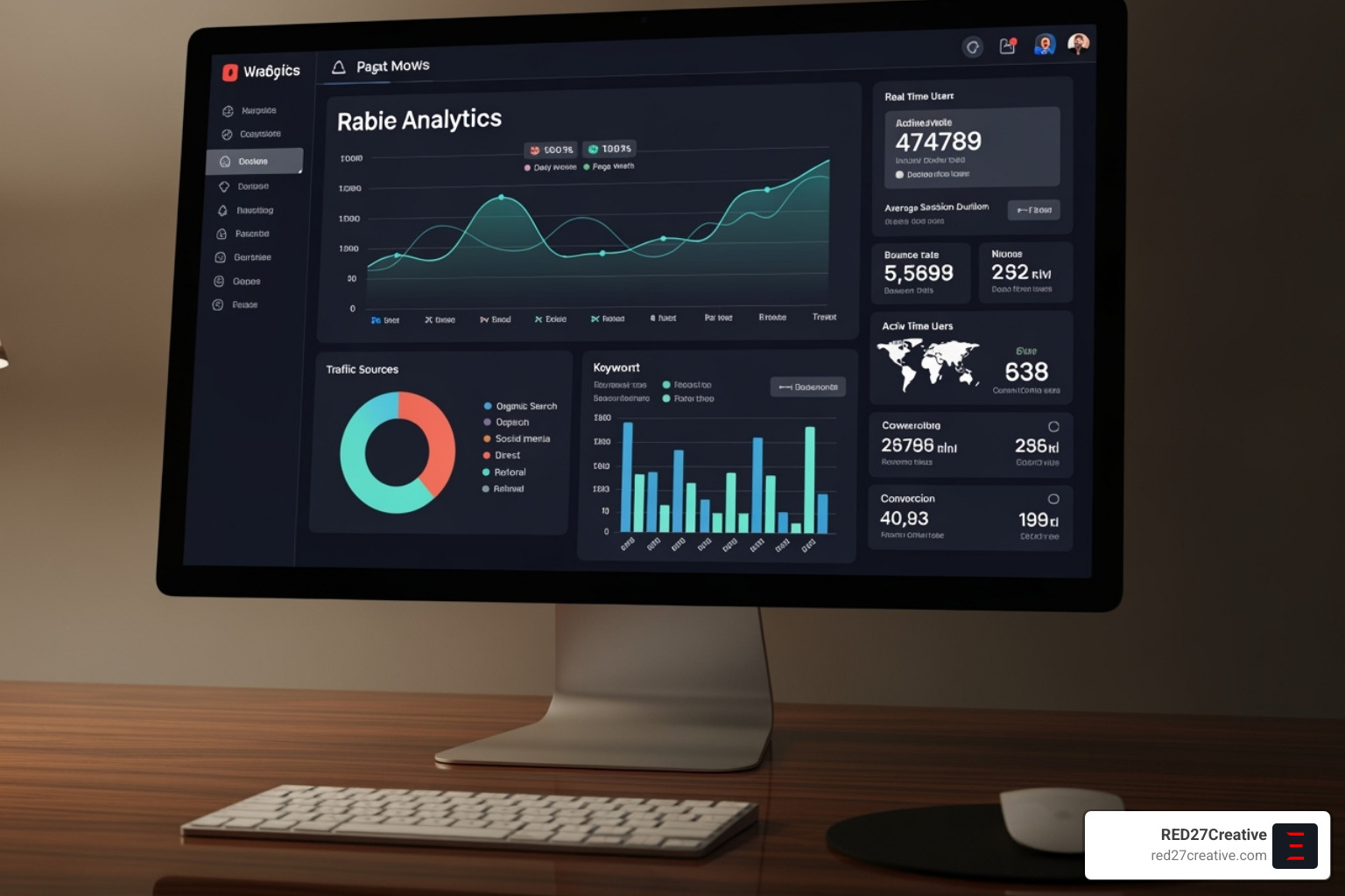 Screenshot of a marketing dashboard displaying Google Analytics and Google Search Console metrics for small business SEO performance Screenshot of a marketing dashboard displaying Google Analytics and Google Search Console metrics for small business SEO performance