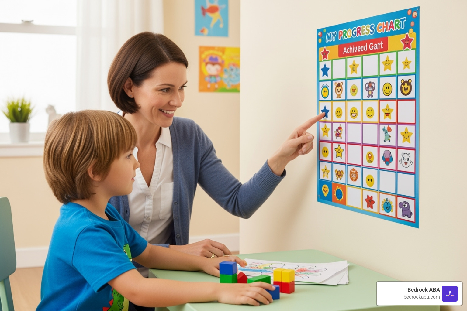 therapist using a rewards chart with a child - child behavior therapy