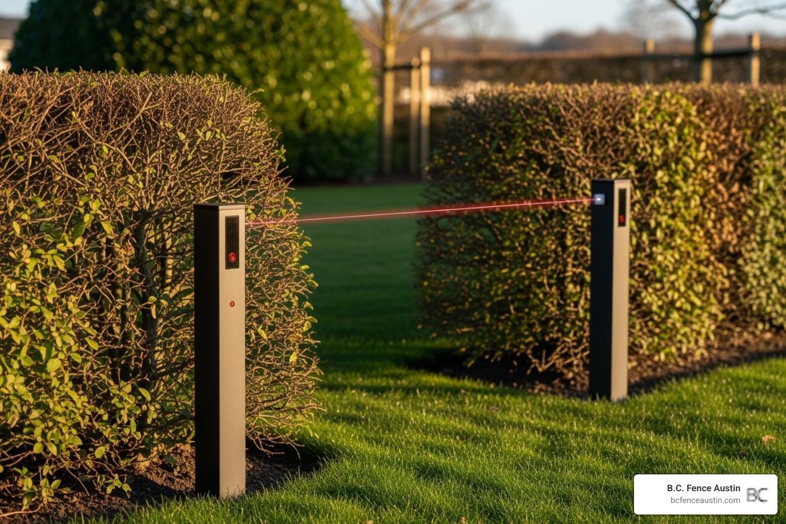 of an active infrared beam system creating an invisible fence line - perimeter intrusion detection systems