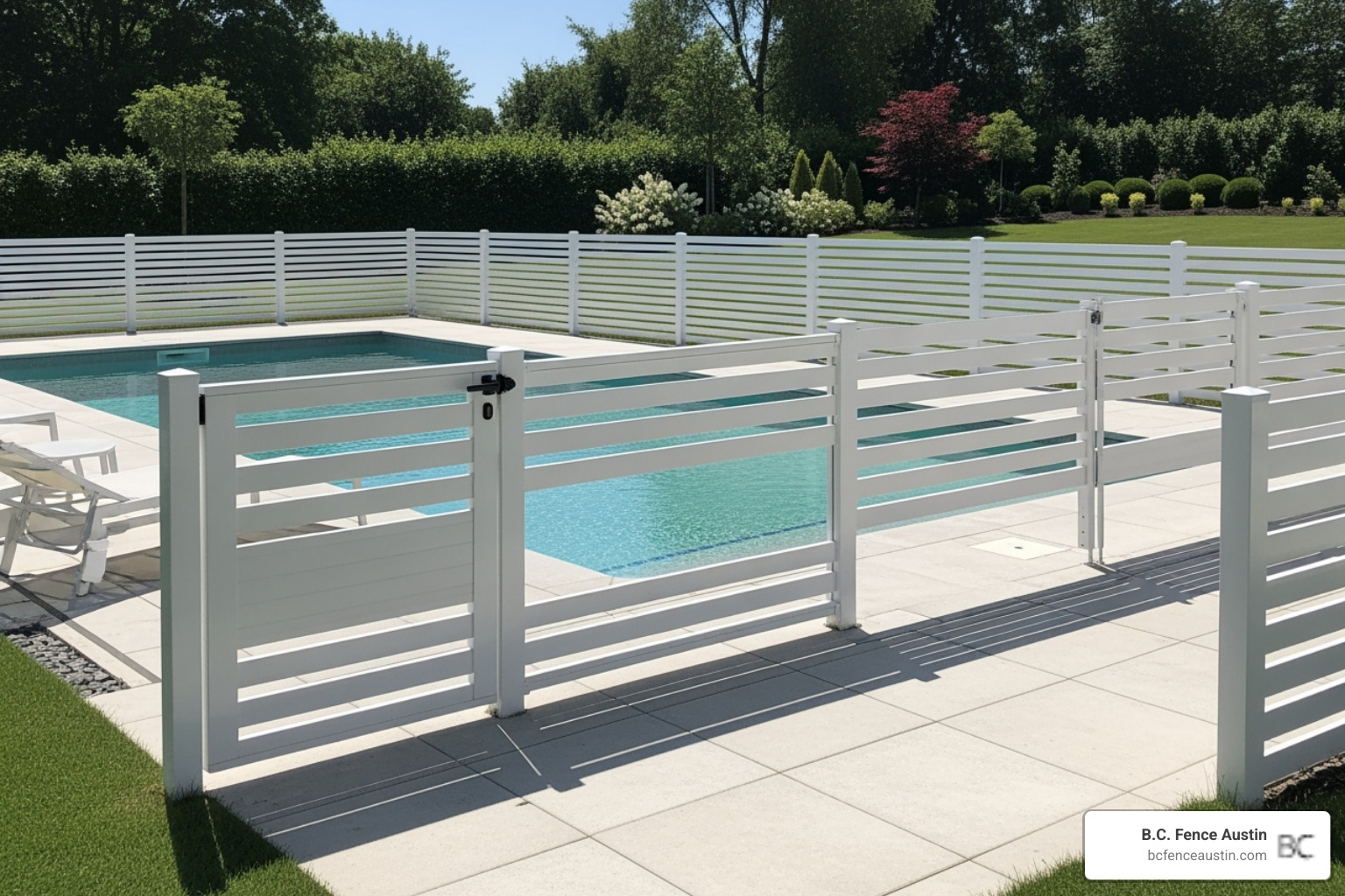modern white aluminum fence around a pool - iron fence options