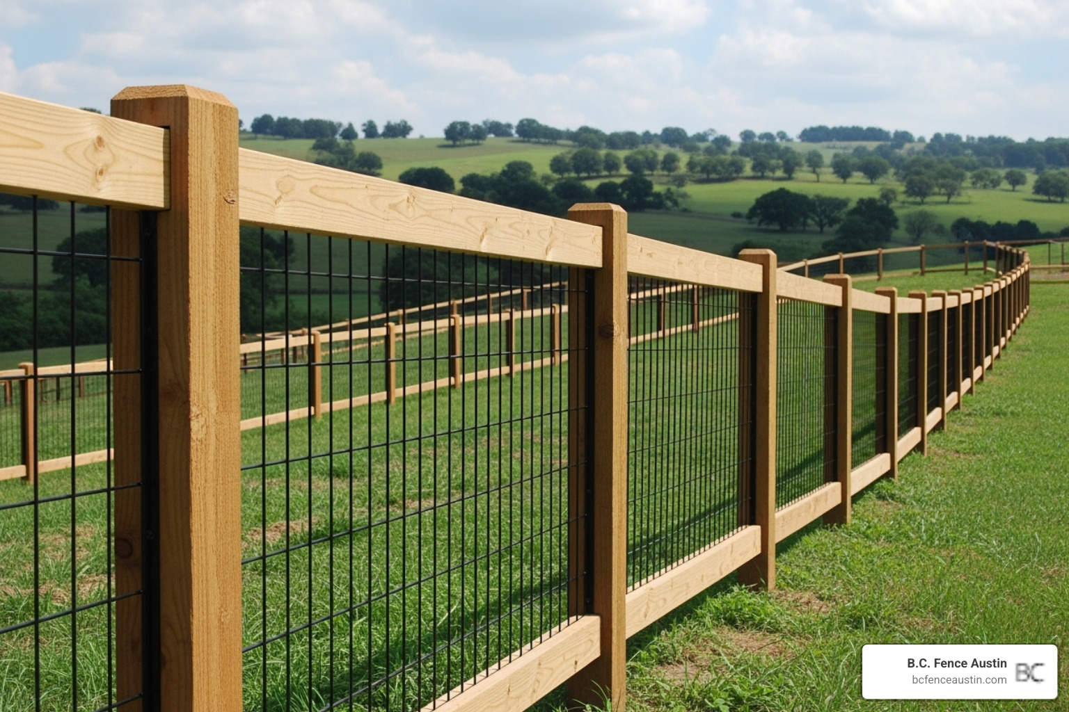 modern hog wire panel fence with a wood frame - wire fencing