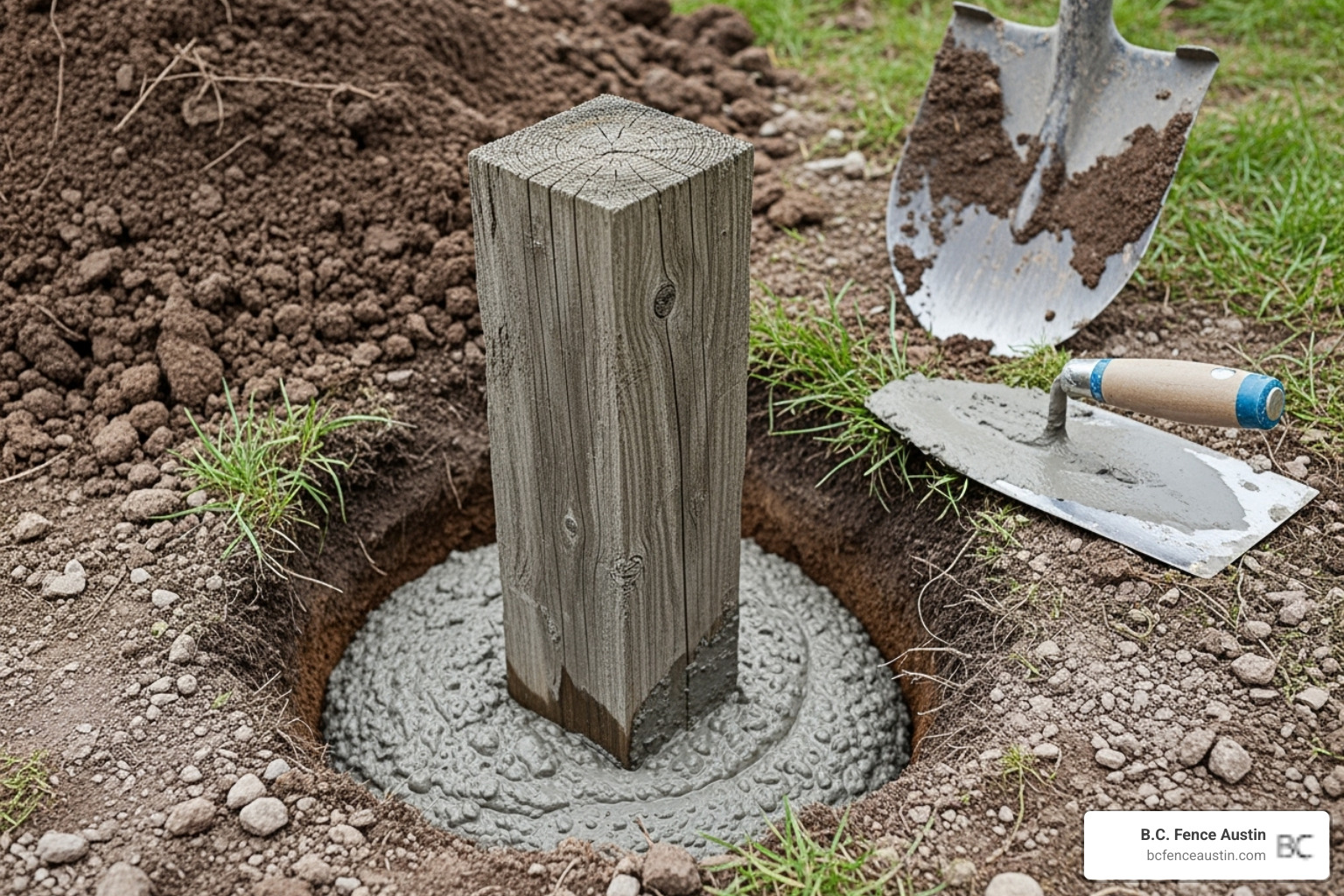 fence post being set in concrete - fence installation round rock