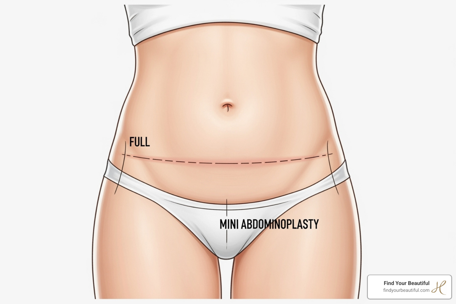 tummy tuck incision lines for different types of abdominoplasty - tummy tuck