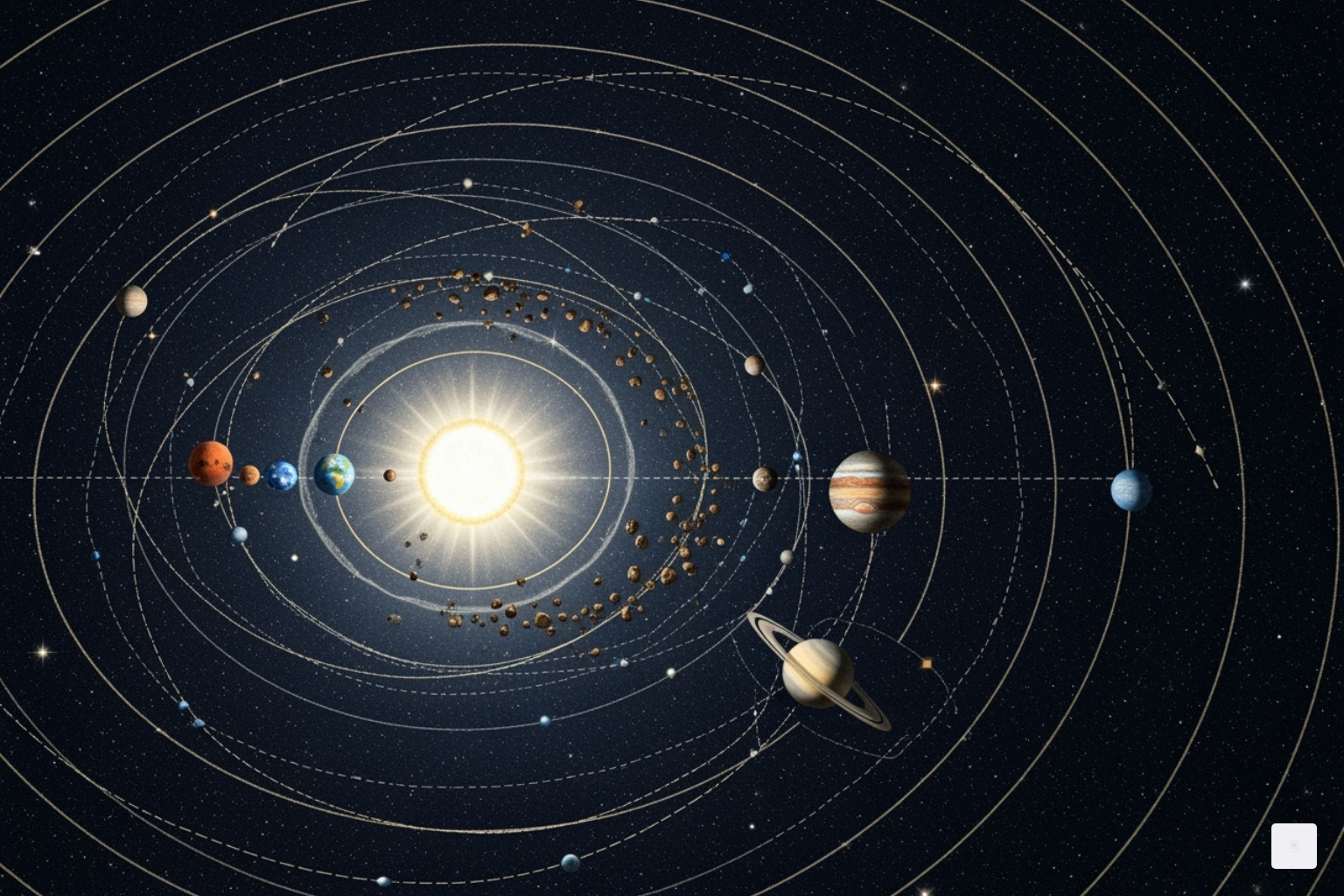 Astronomical chart showing planetary orbits - mercury retrograde 2025