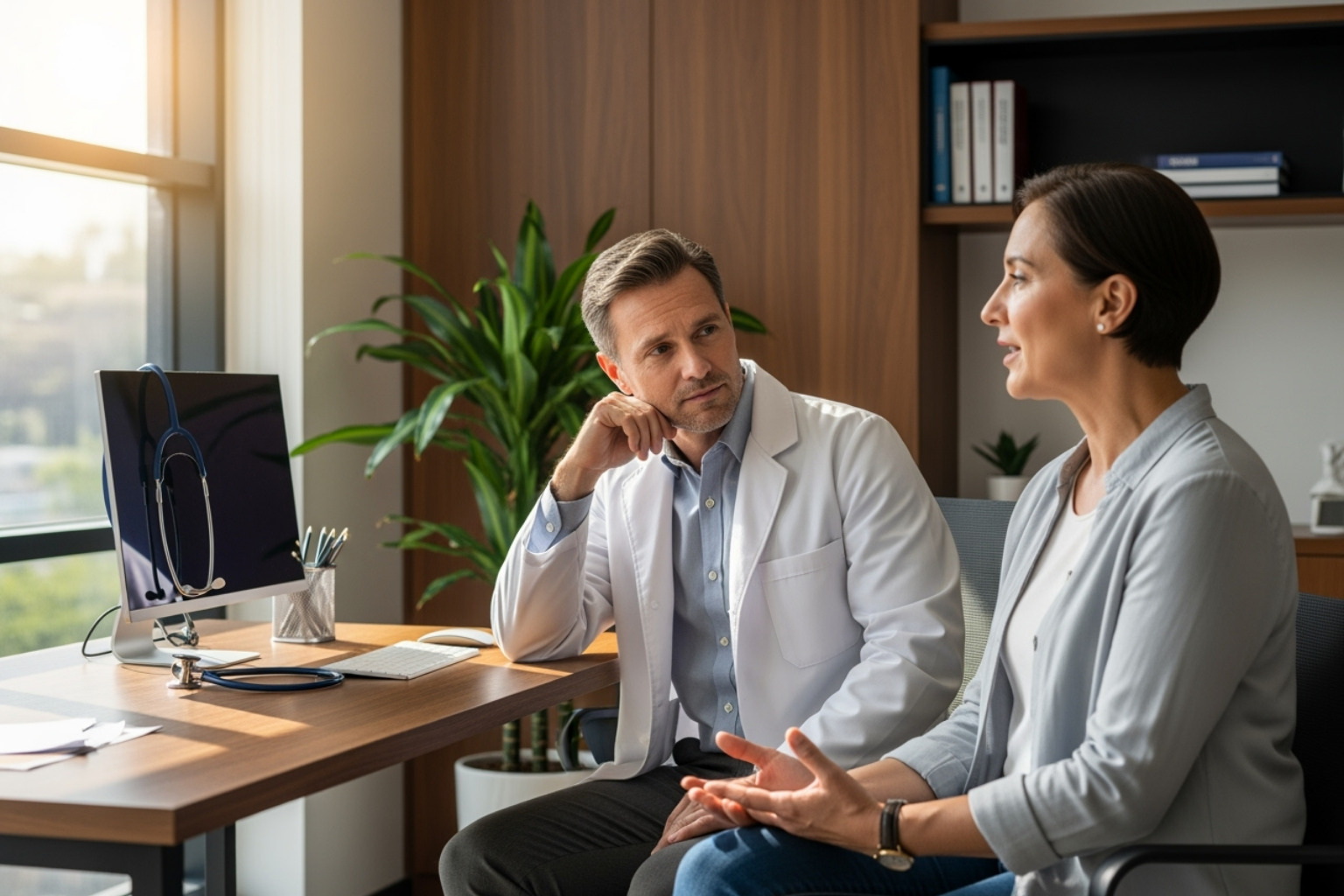 Image of a patient speaking with a doctor in a consultation room, conveying trust and open communication - what is chronic pain