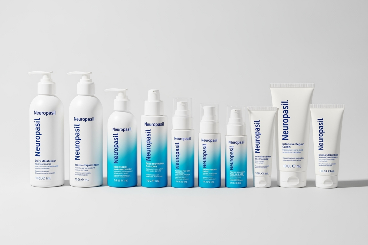Neuropasil cream products lined up on a clean background - cream for tendonitis