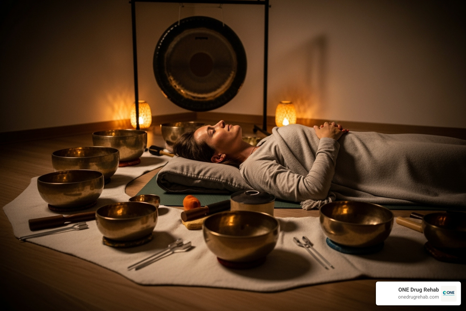 person relaxing during sound bath - sound healing therapy