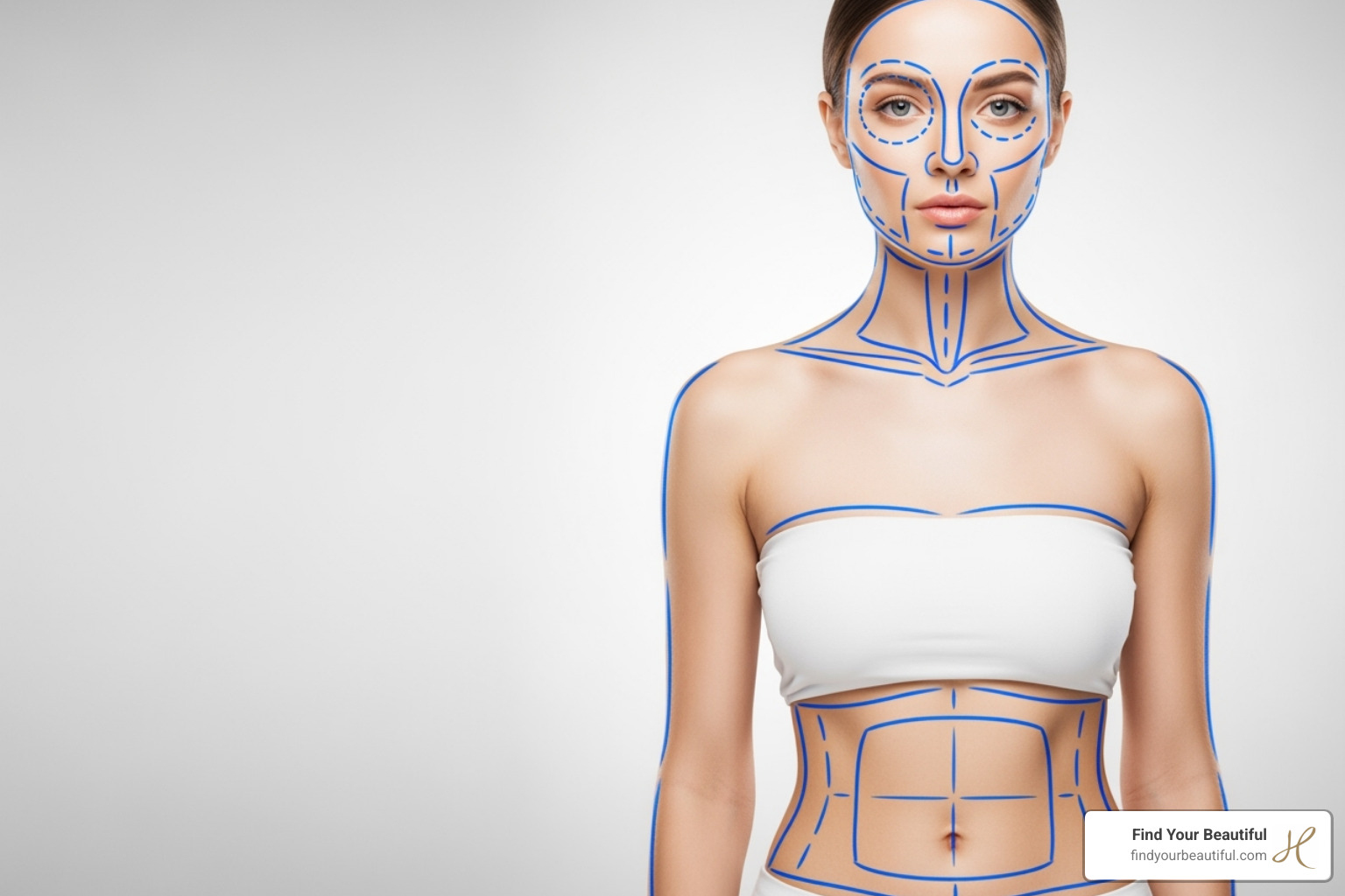 highlighting different treatment areas on a model (face, neck, eyes, abdomen) - morpheus8 cost