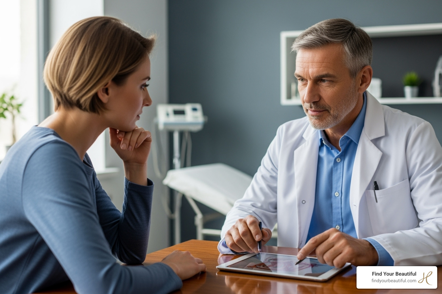 Patient discussing treatment options with a surgeon - renuvion cost