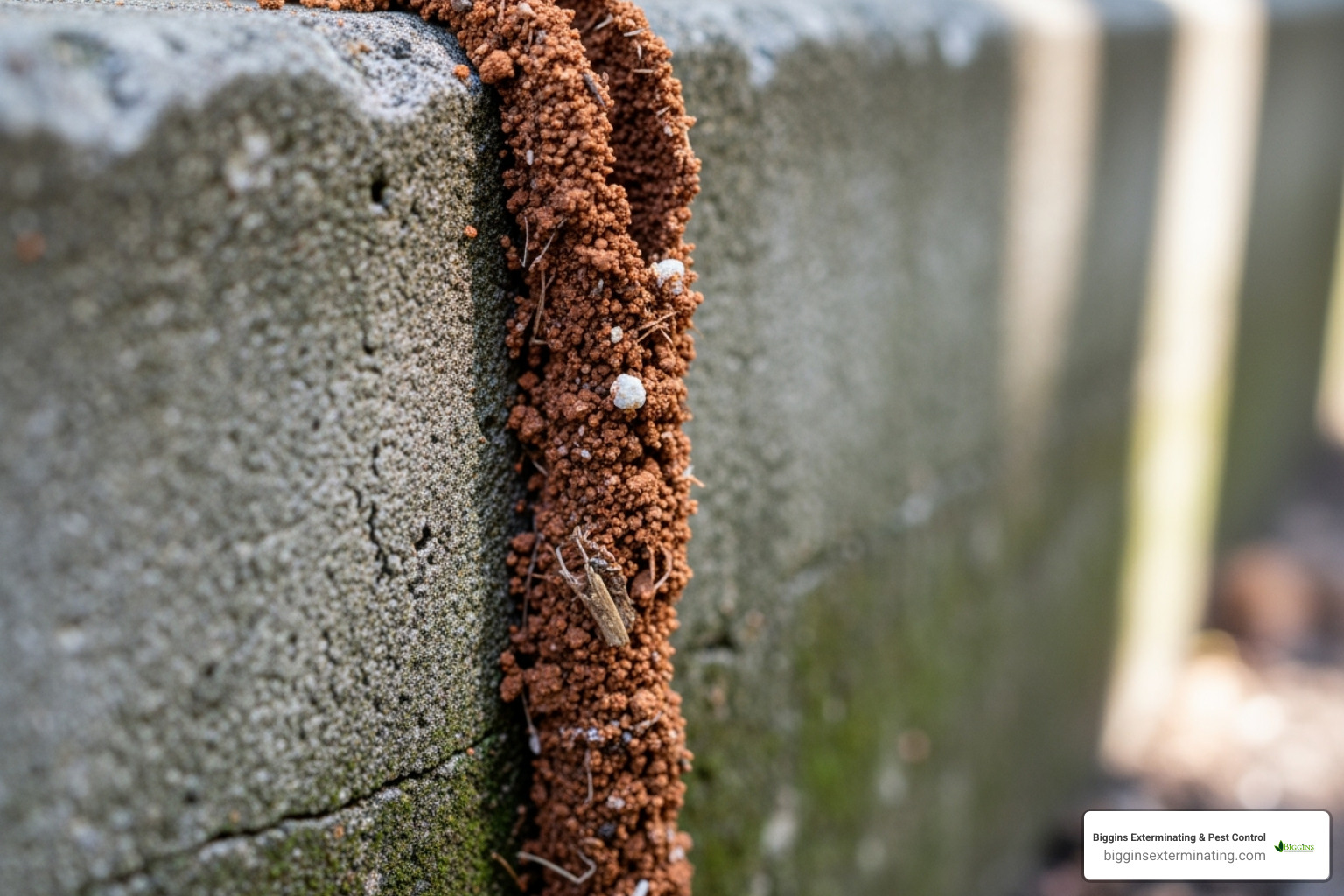 Termite mud tube on a foundation wall - termite prevention
