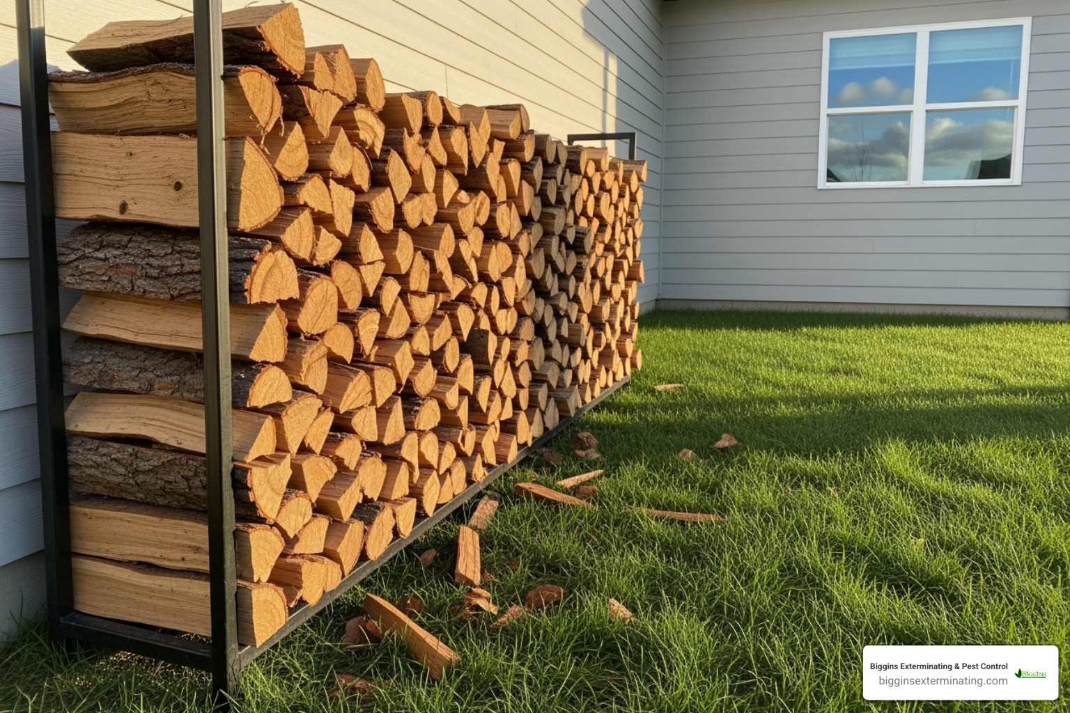 Properly stacked firewood away from a house - termite prevention