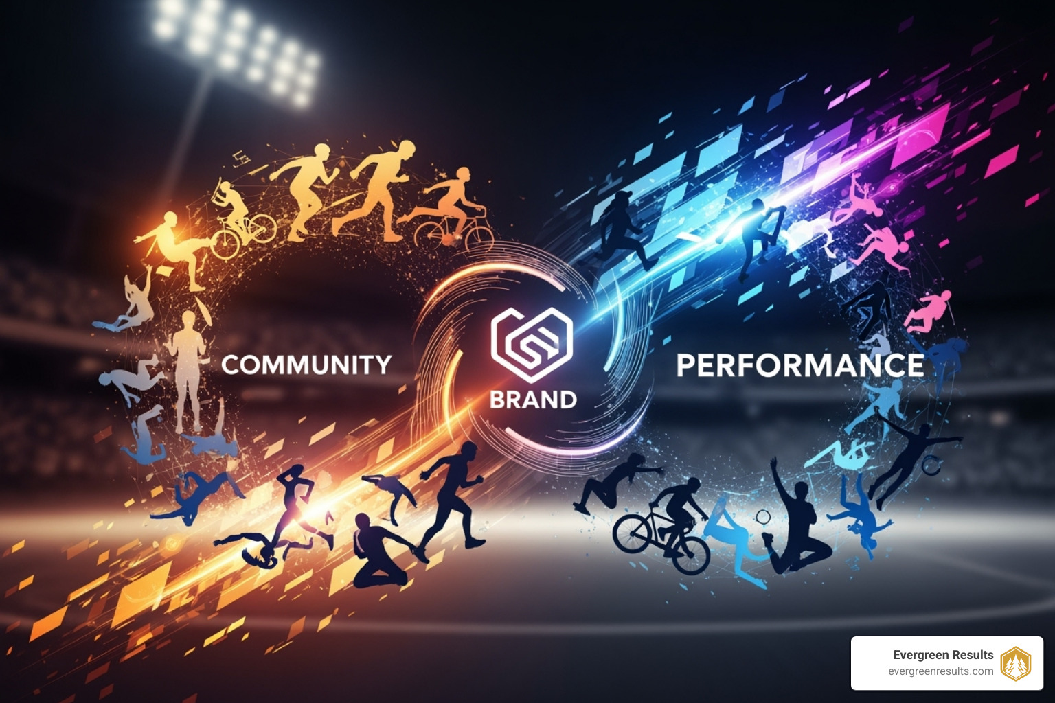 Infographic showing Community, Brand, and Performance pillars - sports and lifestyle marketing agency
