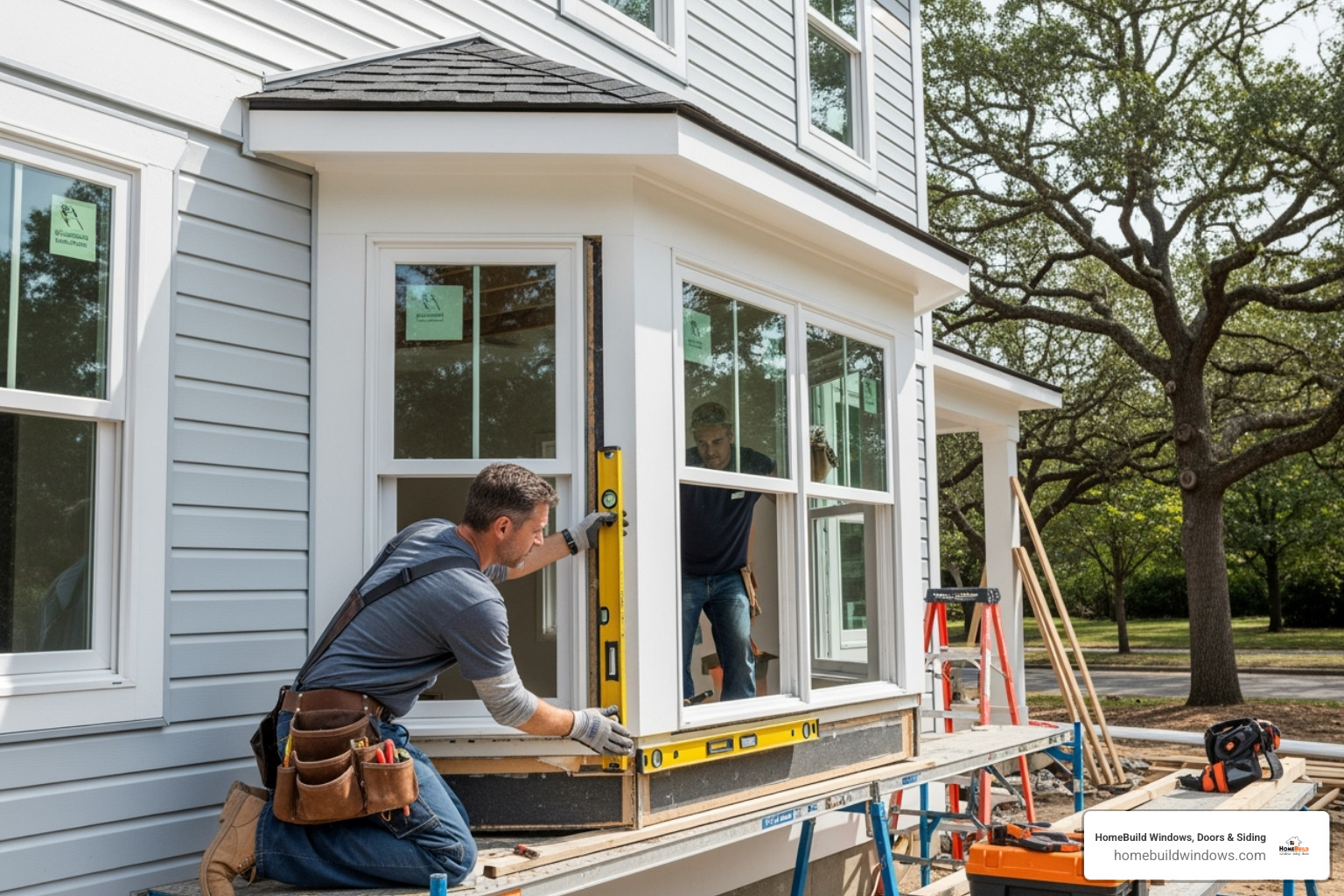Professional carefully installing a bay window - average cost of bay window and installation
