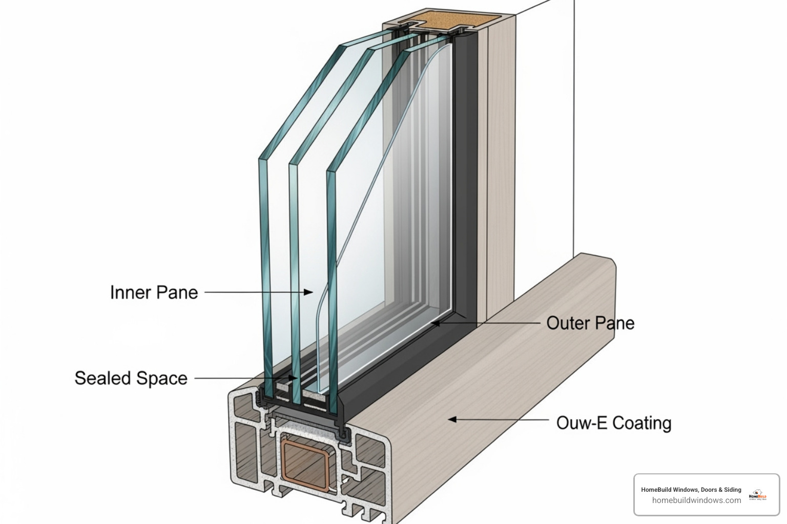 Cutaway of a double-pane, low-E glass window - average cost of bay window and installation