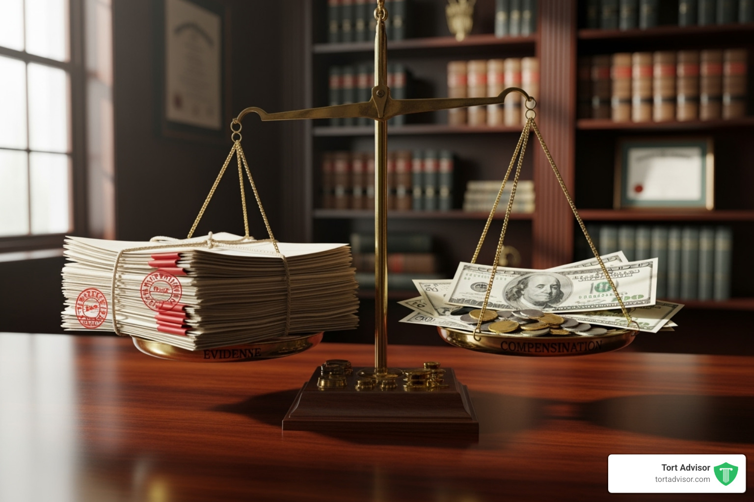 Scale balancing "Evidence" and "Compensation" - pfas lawsuit settlement amounts per person